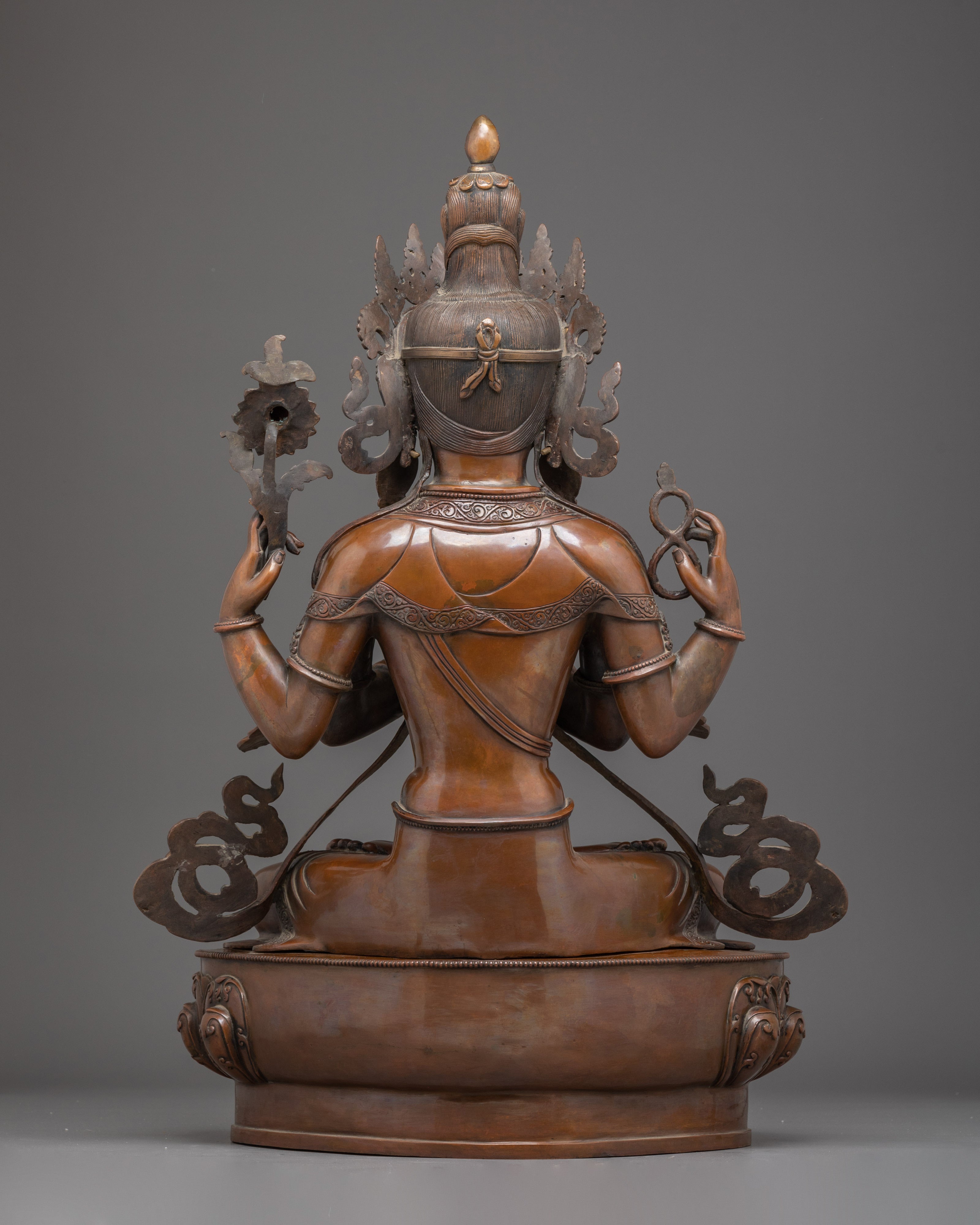 Handmade Oxidized Copper Statue of Bodhisattva Chenrezig
