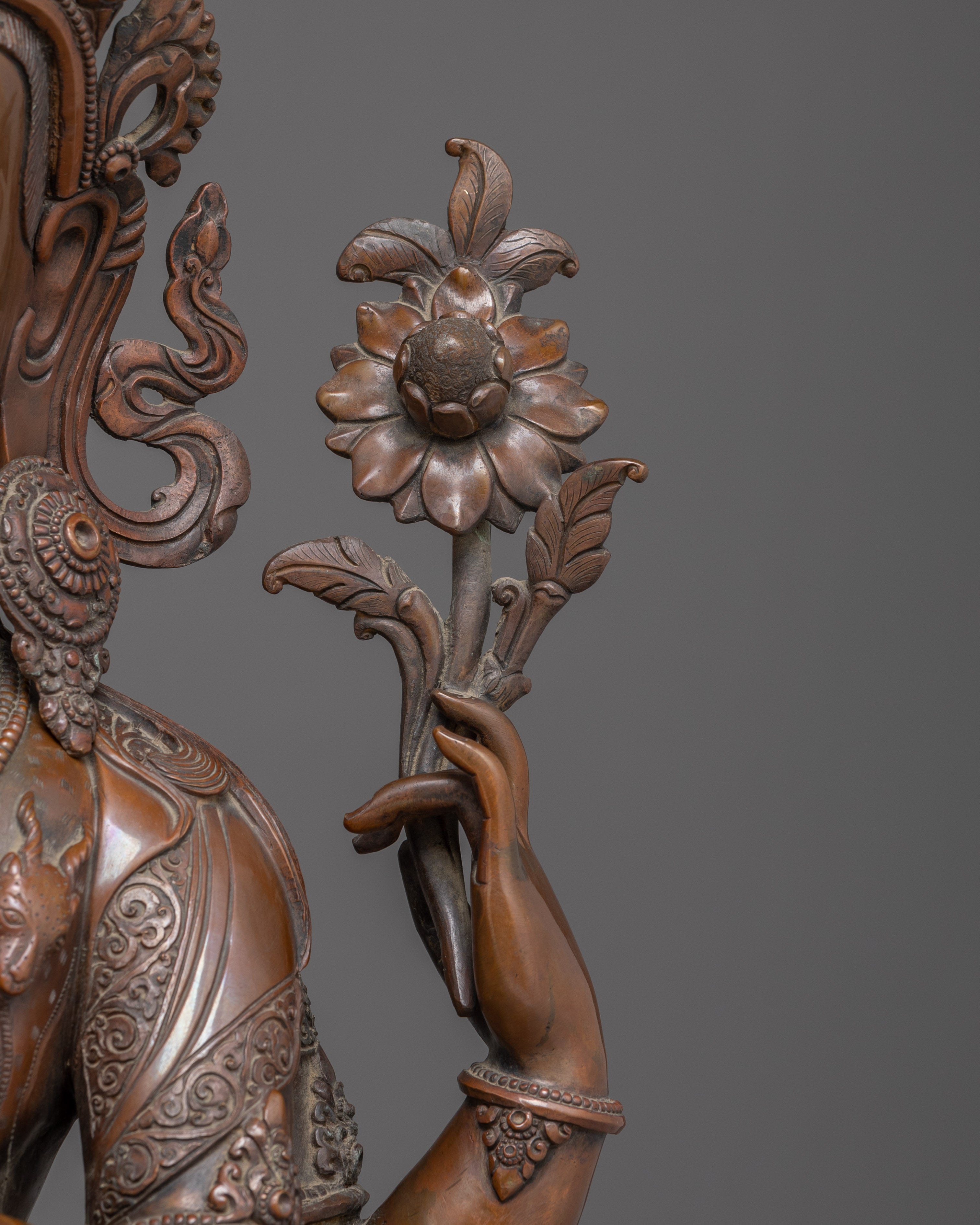 Handmade Oxidized Copper Statue of Bodhisattva Chenrezig