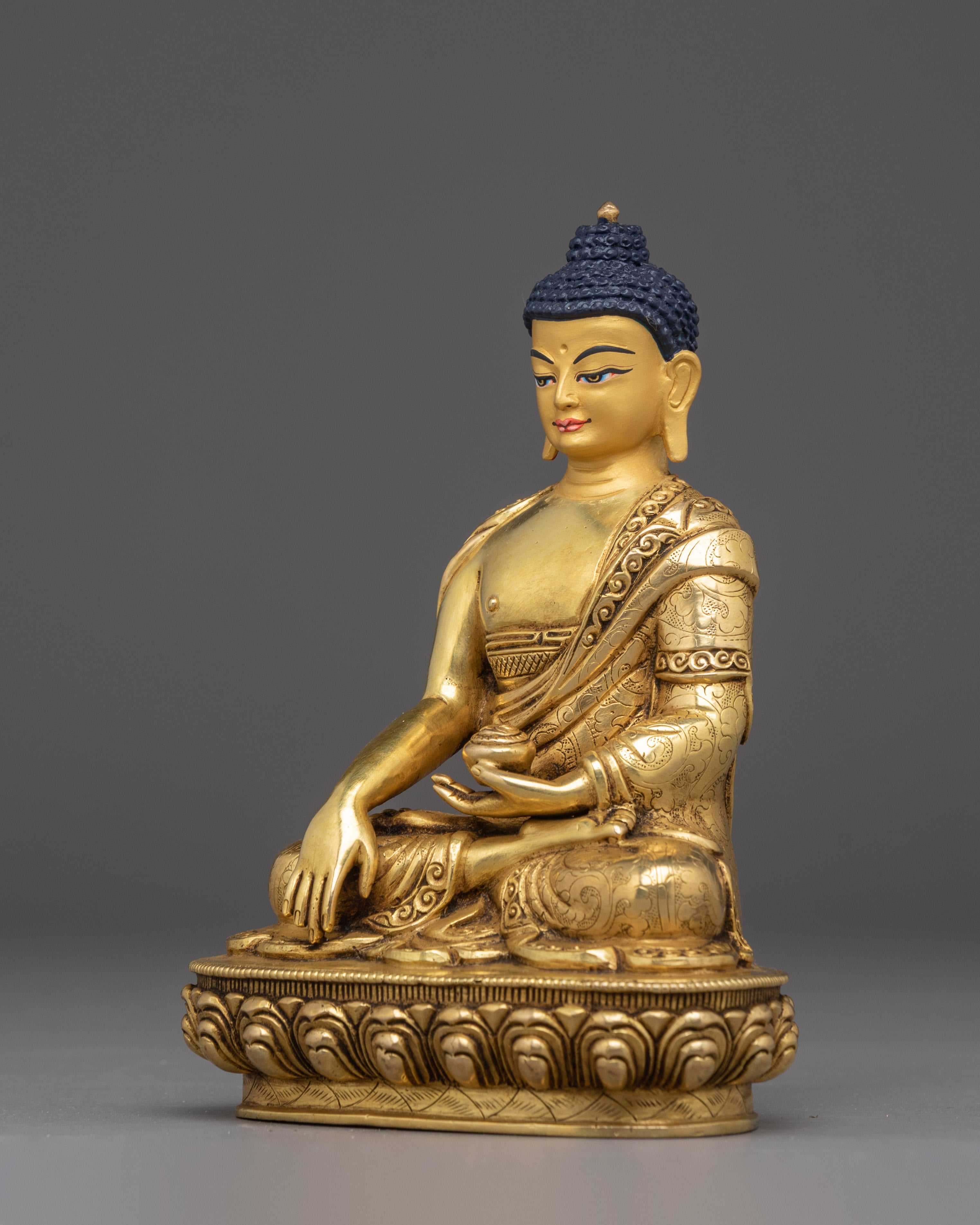 6.3 Inches Golden Shakyamuni Buddha Statue | Nepali Handcrafted Art