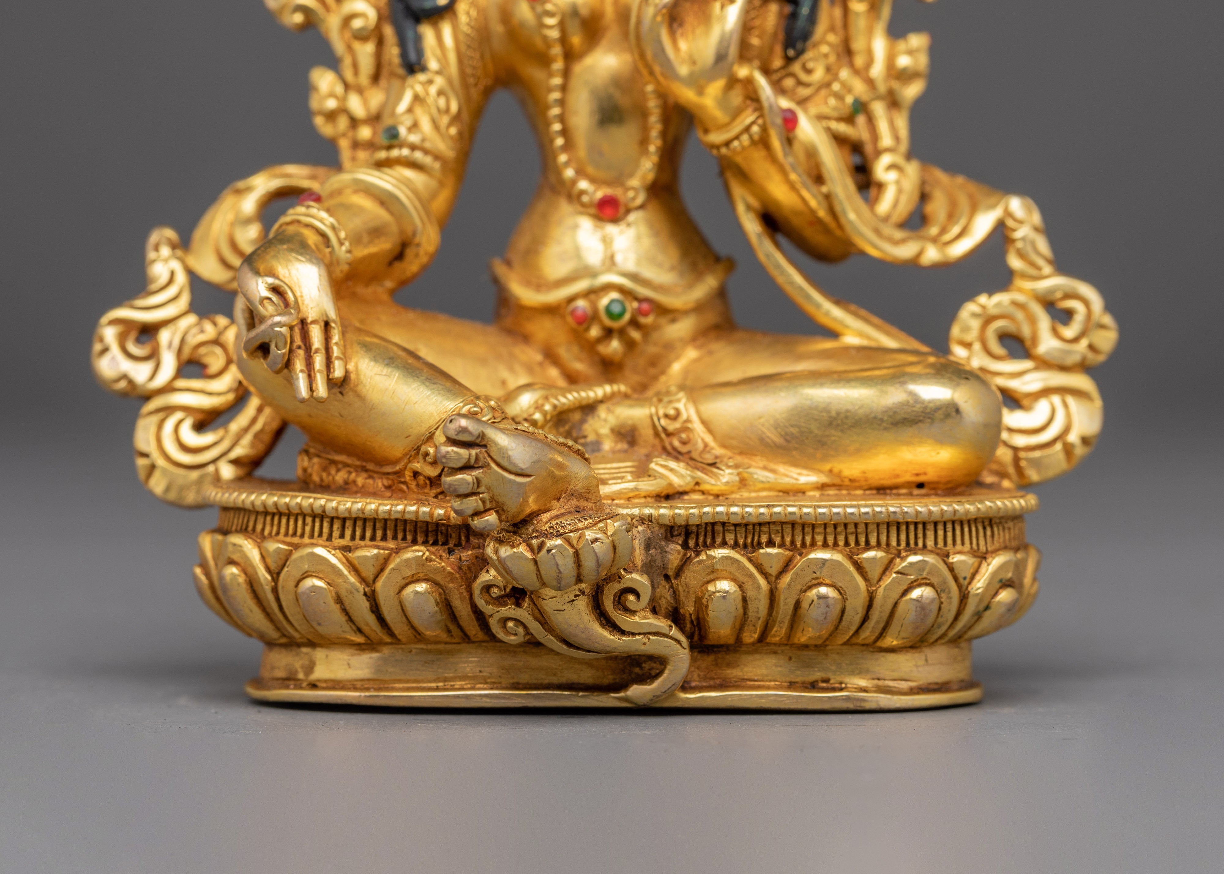 5.5 Inches Golden Green Tara Statue | Nepali Handcrafted Artwork