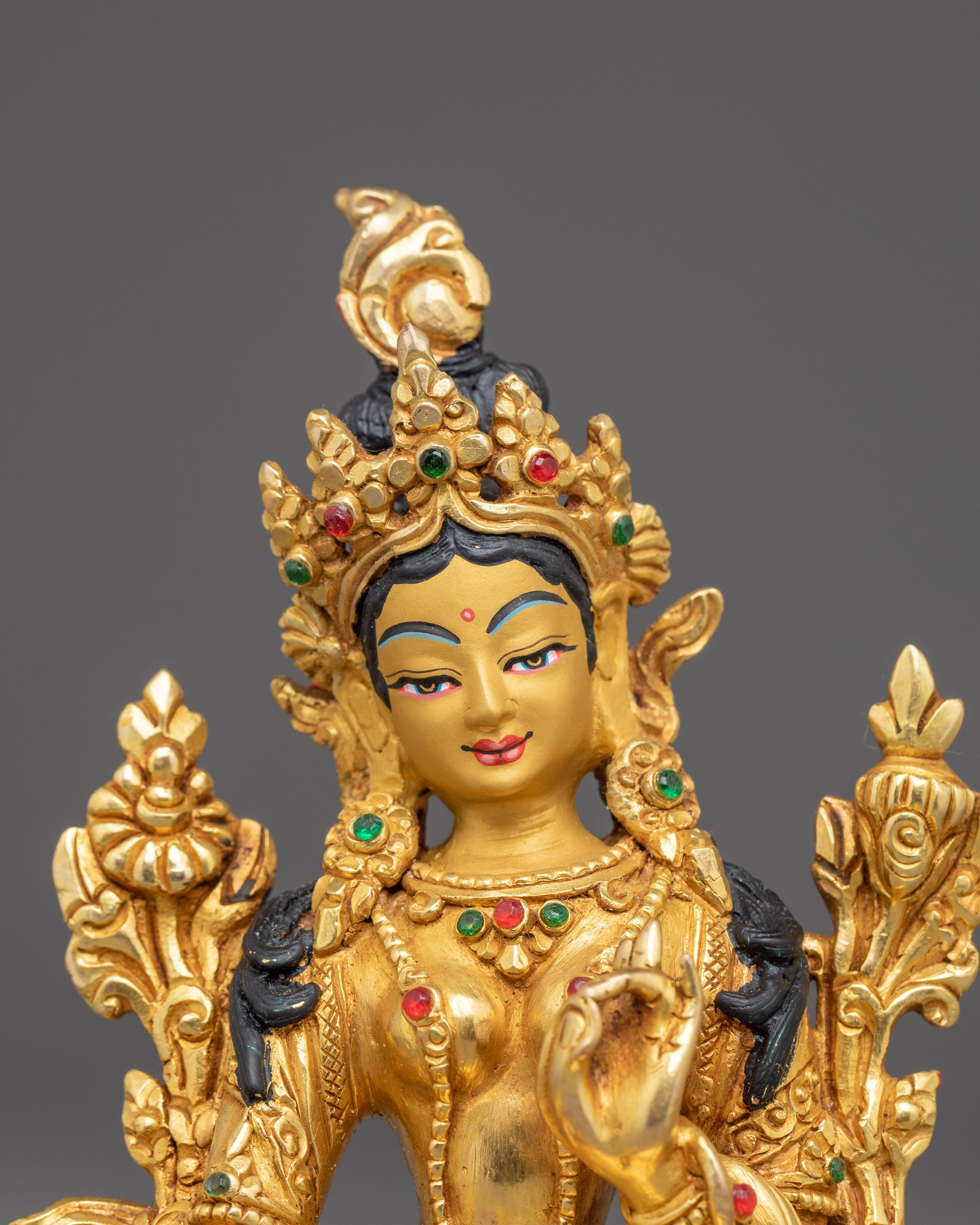 5.5 Inches Golden Green Tara Statue | Nepali Handcrafted Artwork