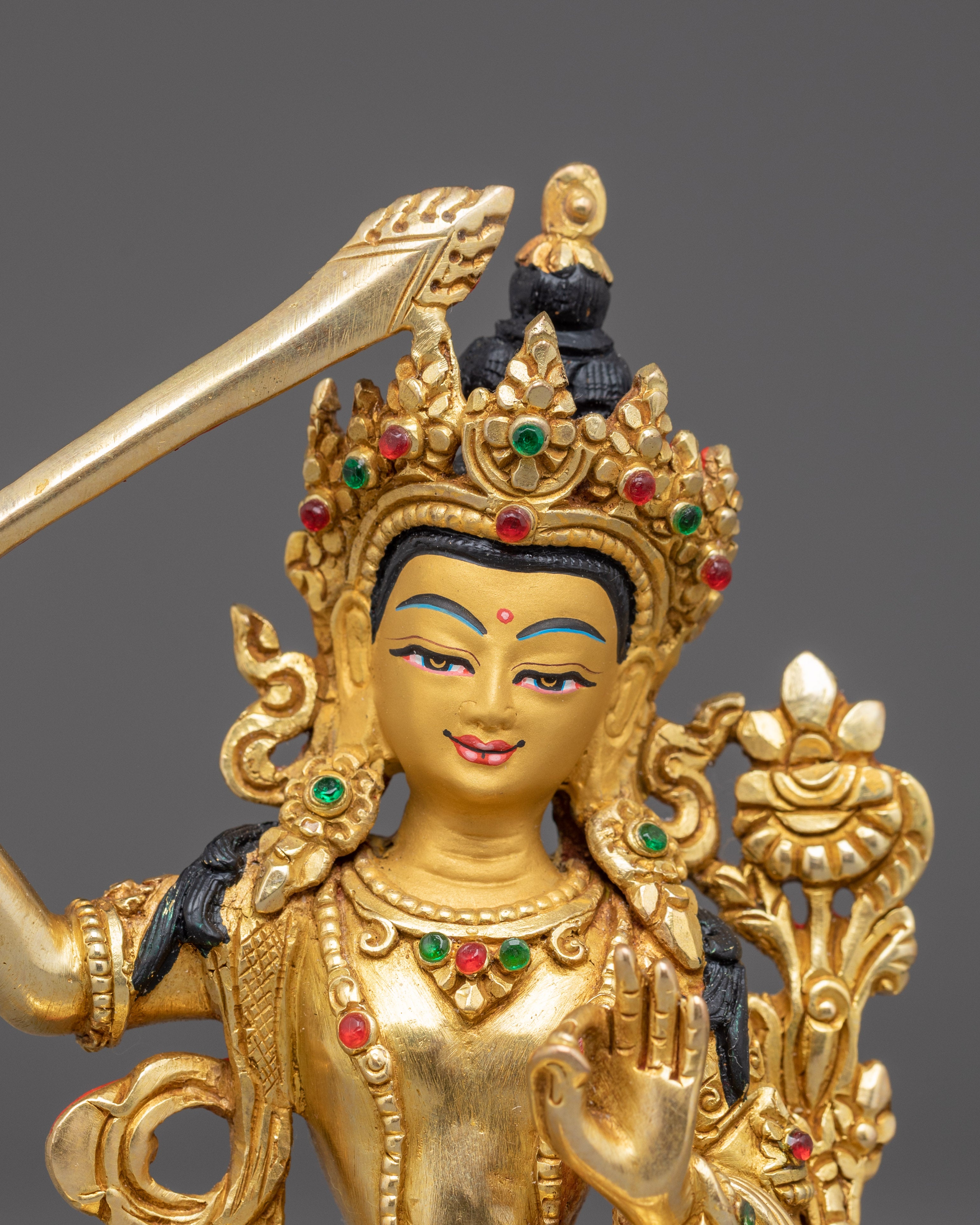 Manjushri, Bodhisattva of Enlightment | Gold Gilded Himalayan Art