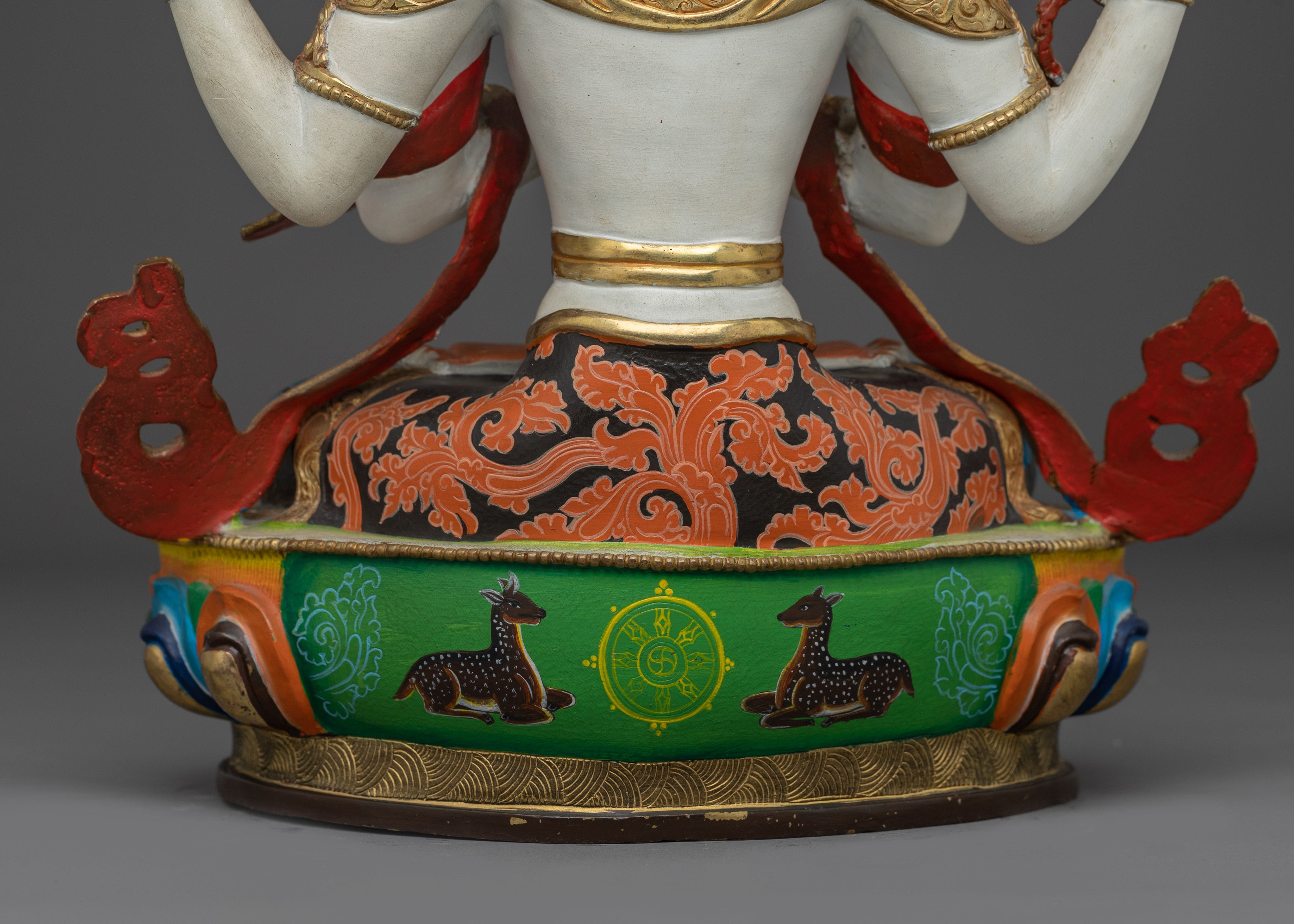 Handcrafted Chenrezig Statue | Gold Gilded Himalayan Art