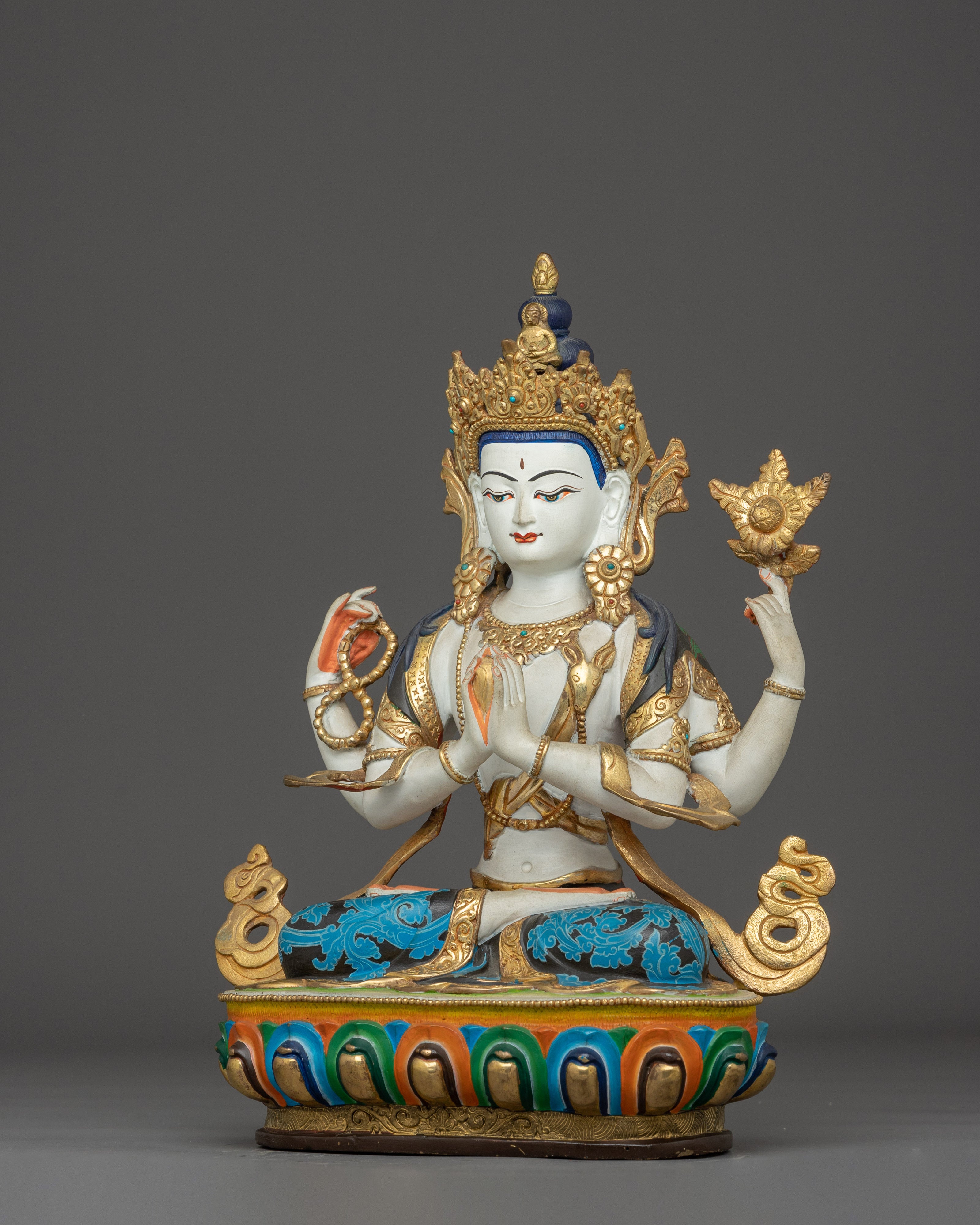 Handcrafted Chenrezig Statue | Gold Gilded Himalayan Art