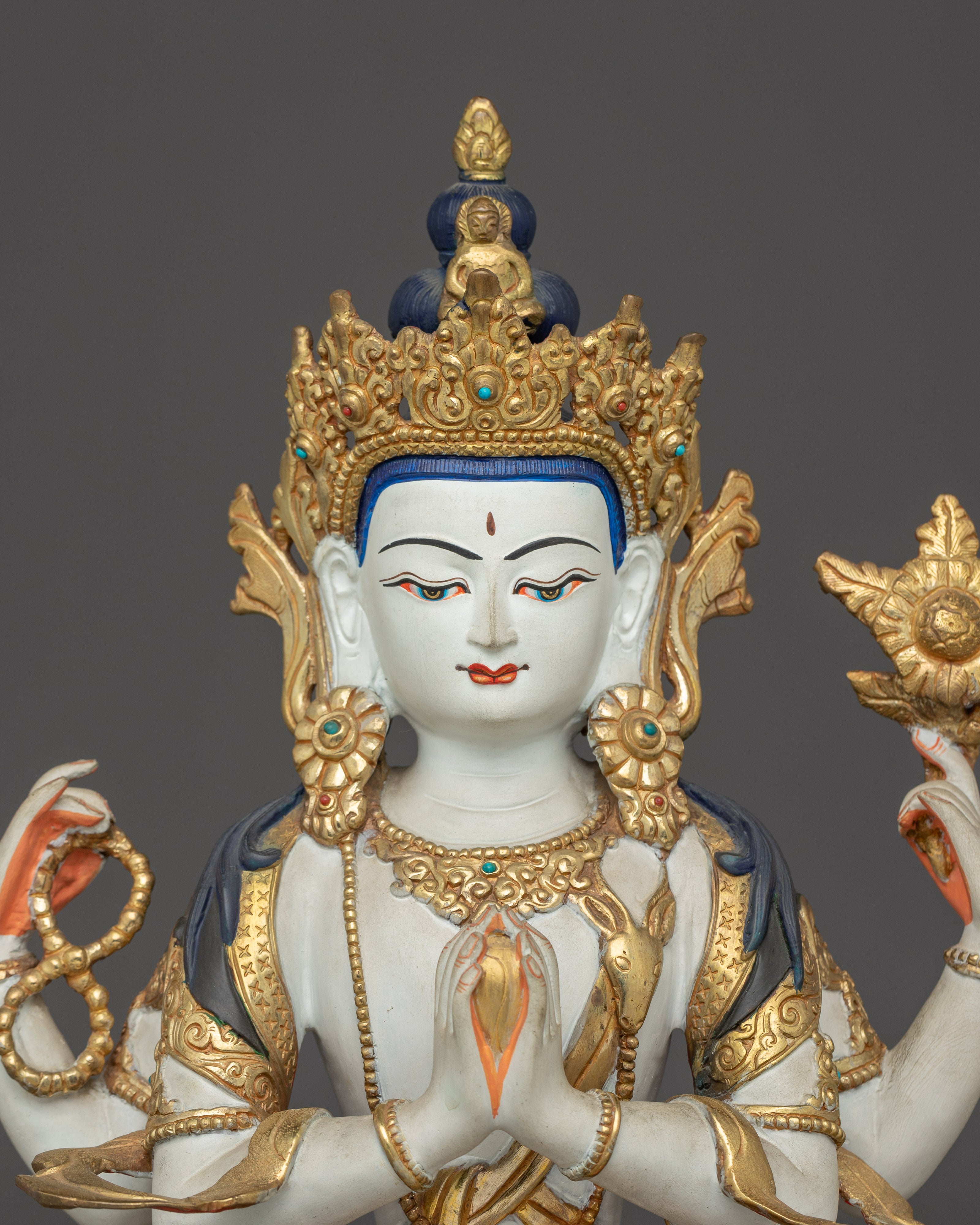 Handcrafted Chenrezig Statue | Gold Gilded Himalayan Art