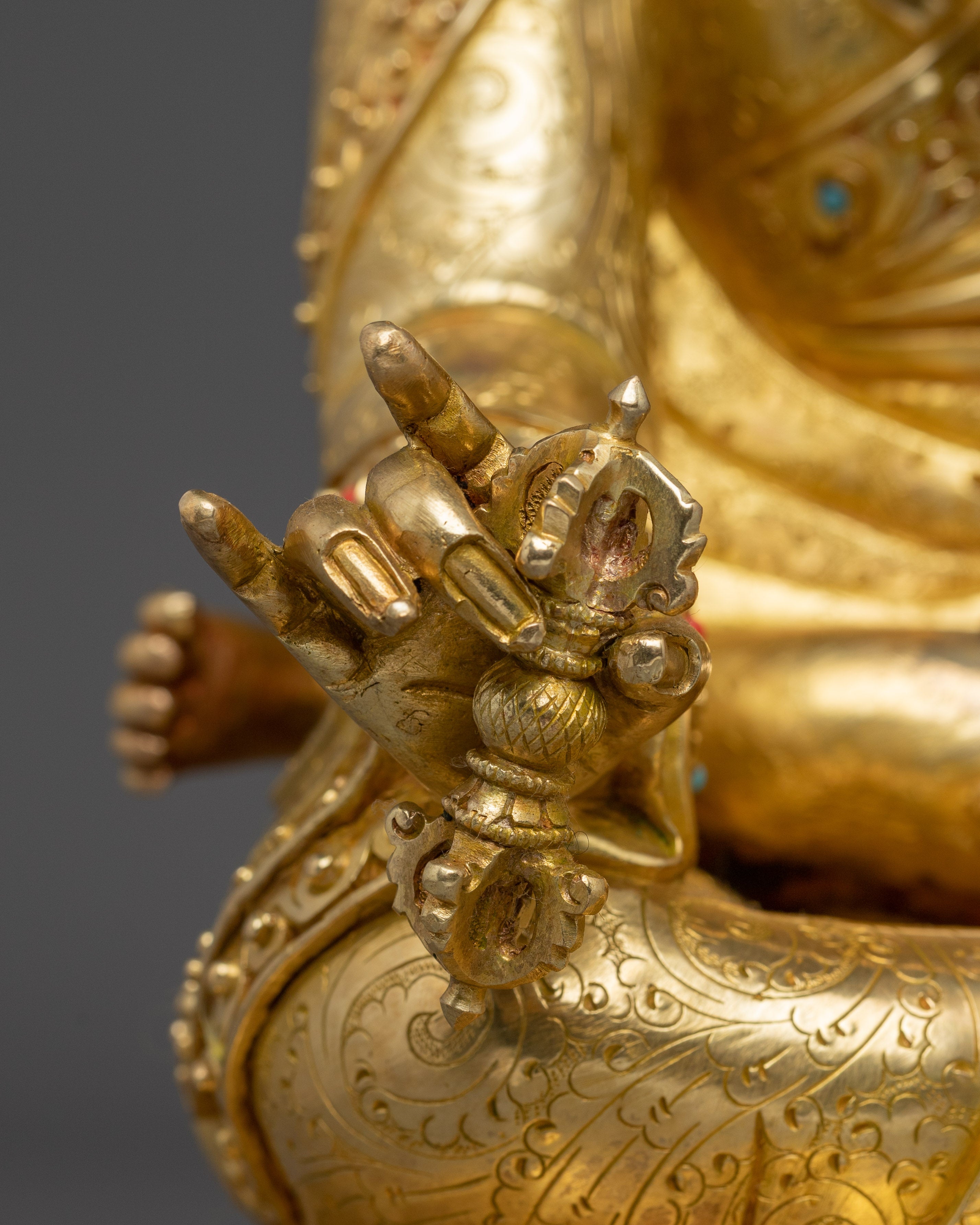 15.75 Inches Guru rinpoche with Consort Statue | Nepali Gold Gilded Art