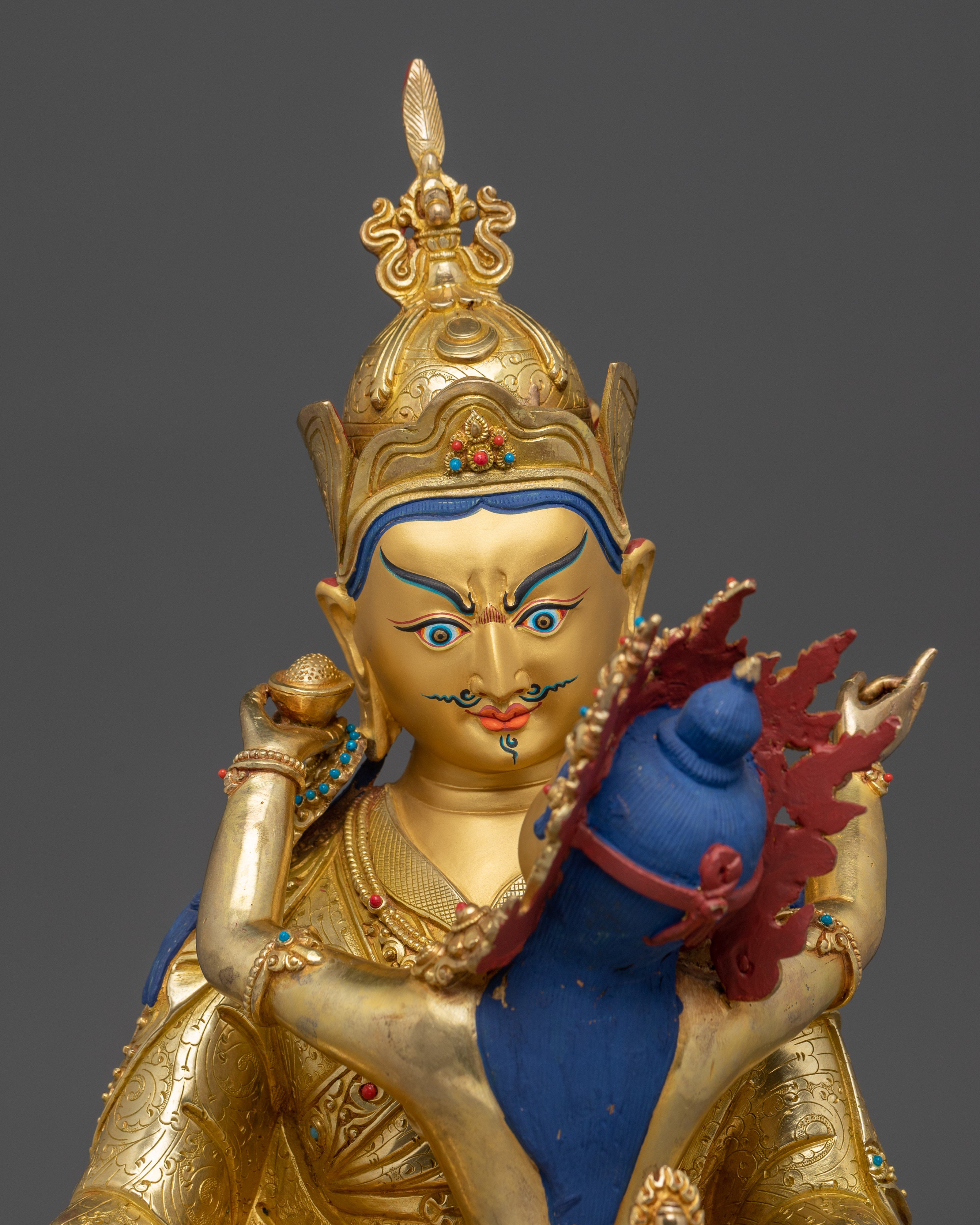 15.75 Inches Guru rinpoche with Consort Statue | Nepali Gold Gilded Art