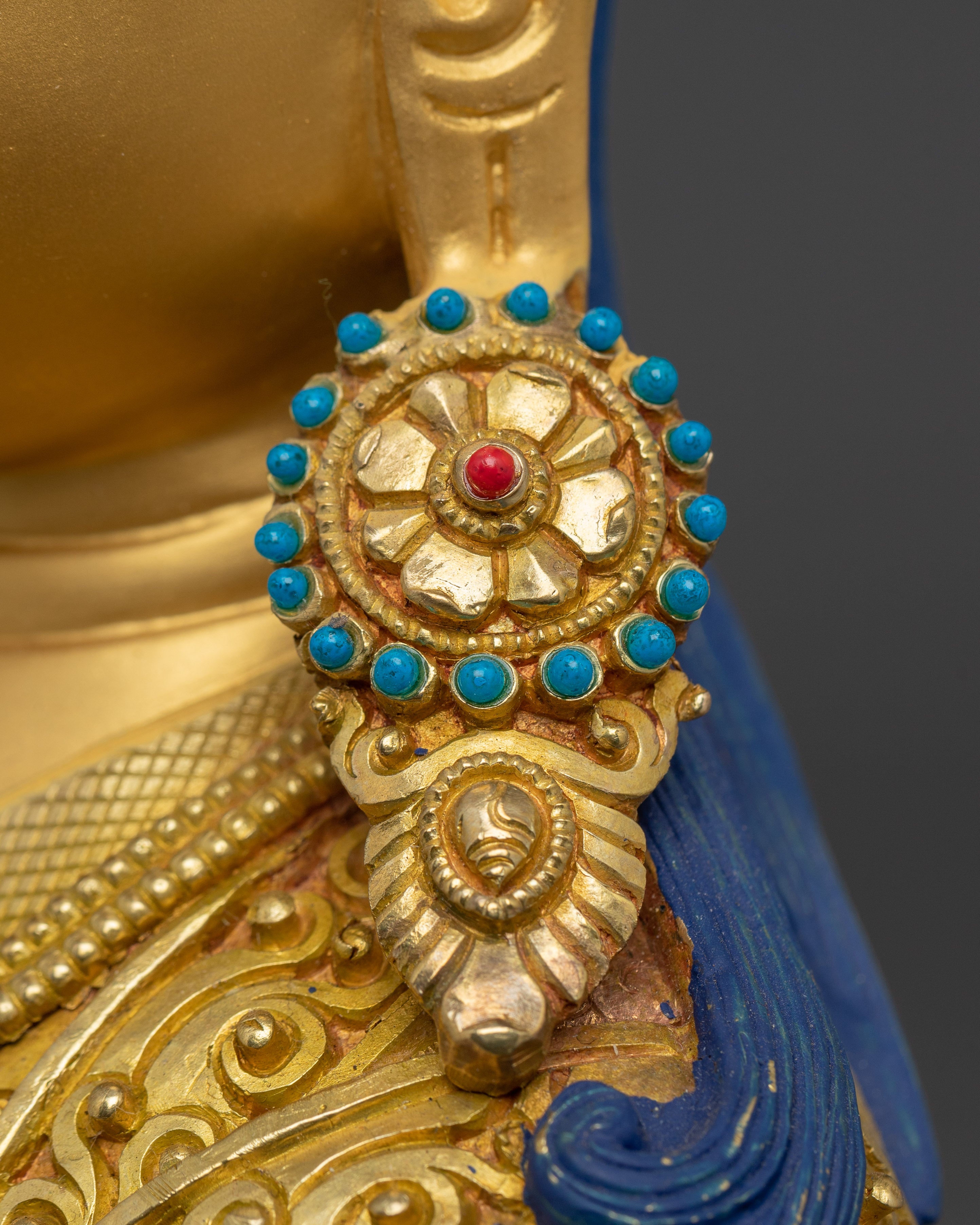 15.75 Inches Guru rinpoche with Consort Statue | Nepali Gold Gilded Art