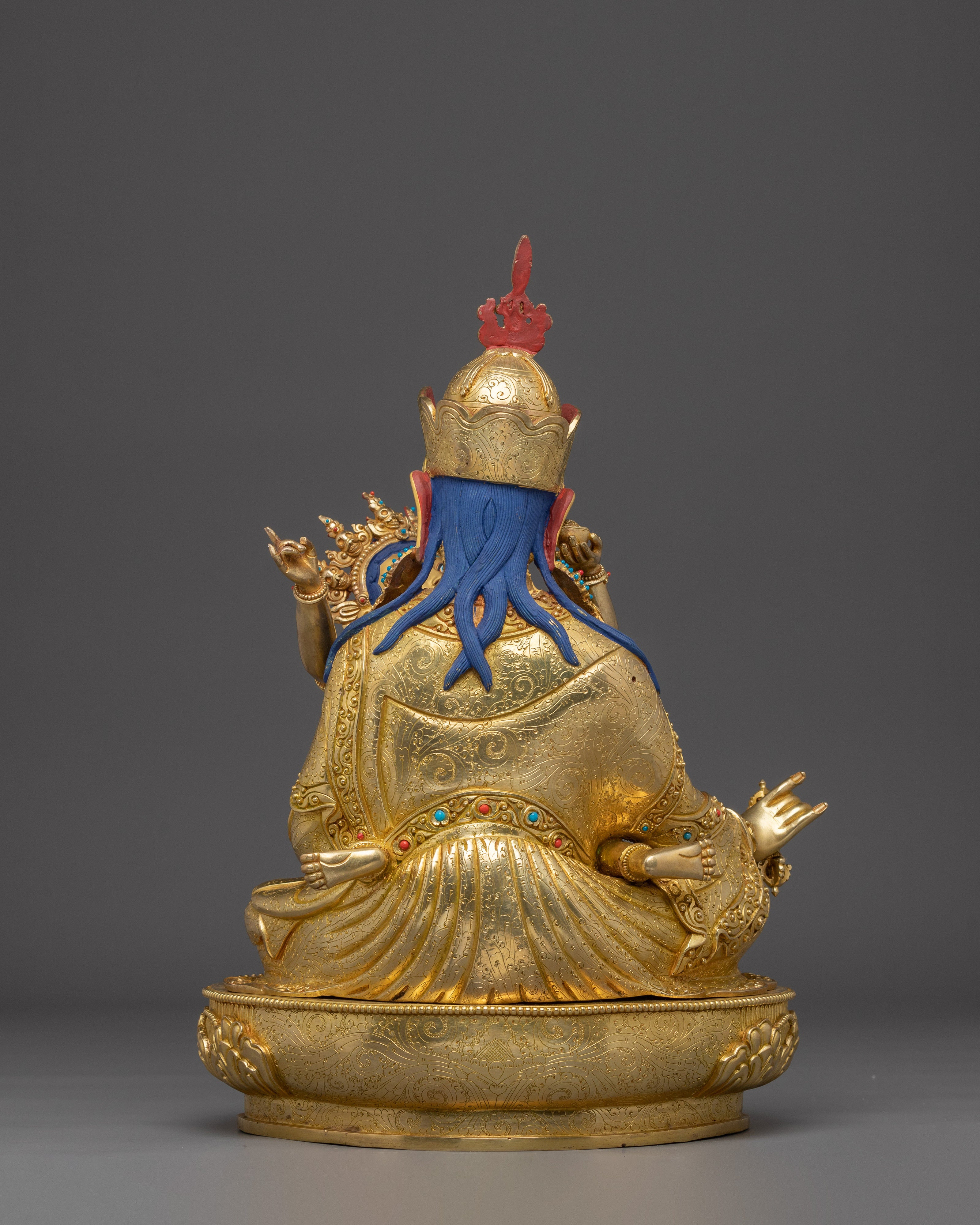 15.75 Inches Guru rinpoche with Consort Statue | Nepali Gold Gilded Art