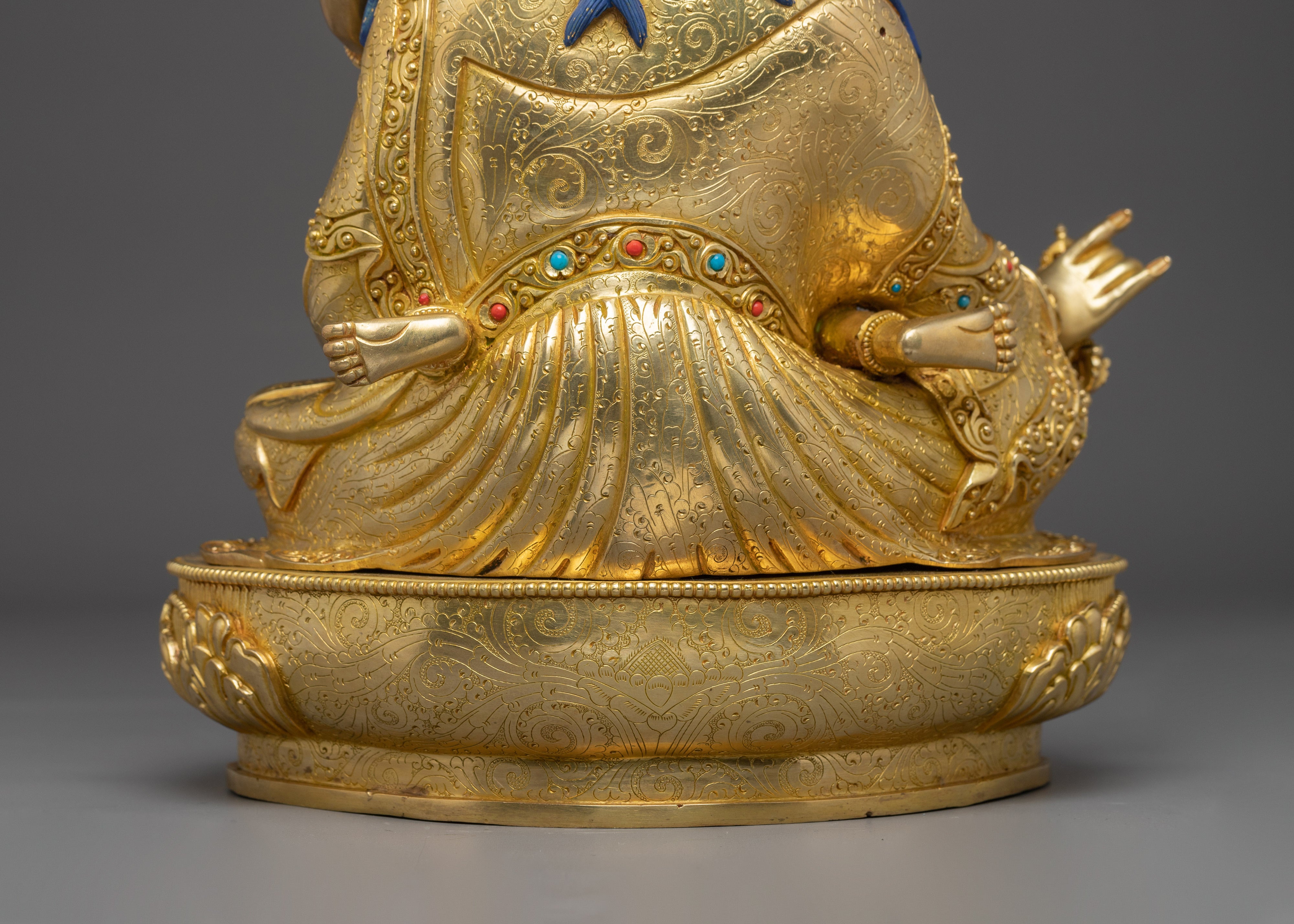 15.75 Inches Guru rinpoche with Consort Statue | Nepali Gold Gilded Art