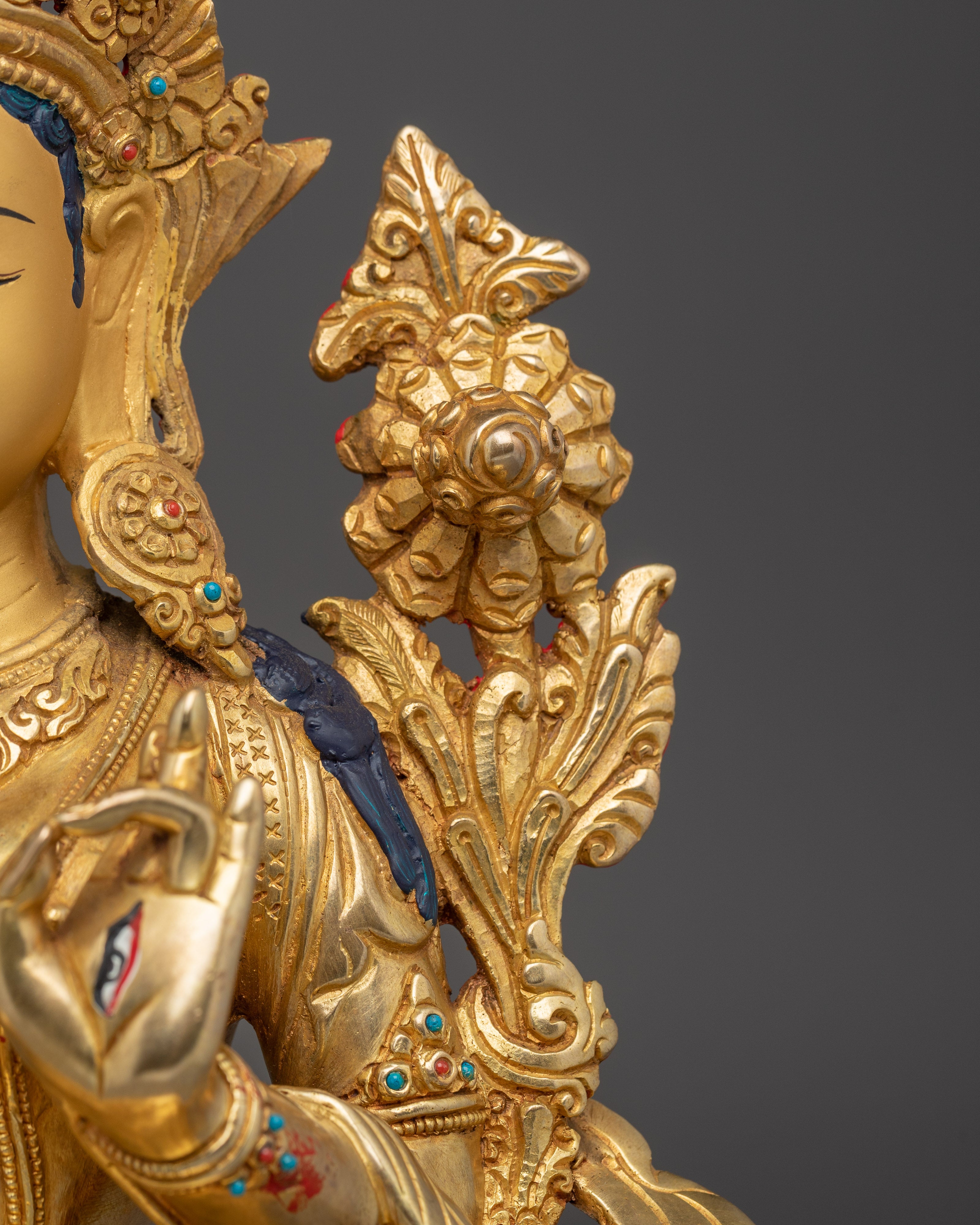 13.39 Inches Golden White Tara Statue | Longevity Deity for Healing