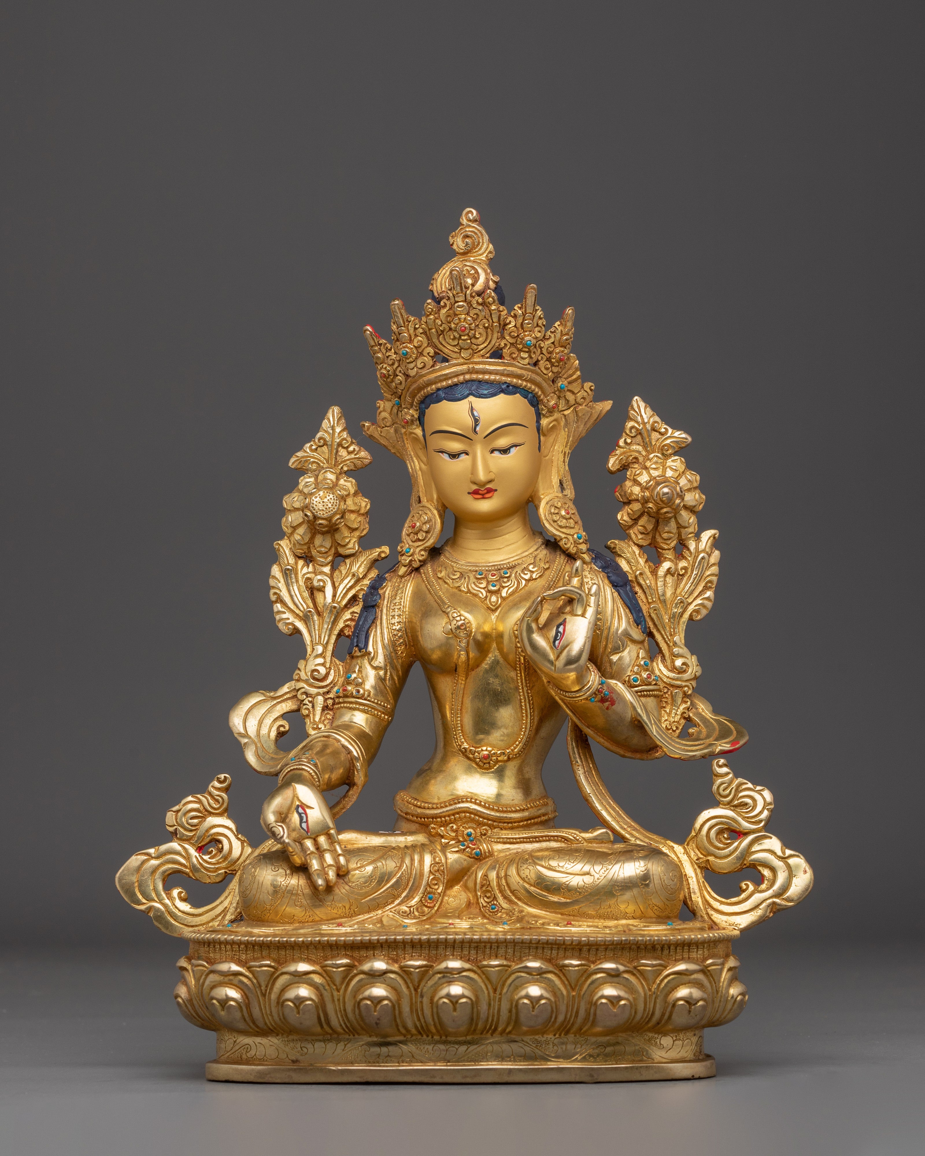 13.39 Inches Golden White Tara Statue | Longevity Deity for Healing