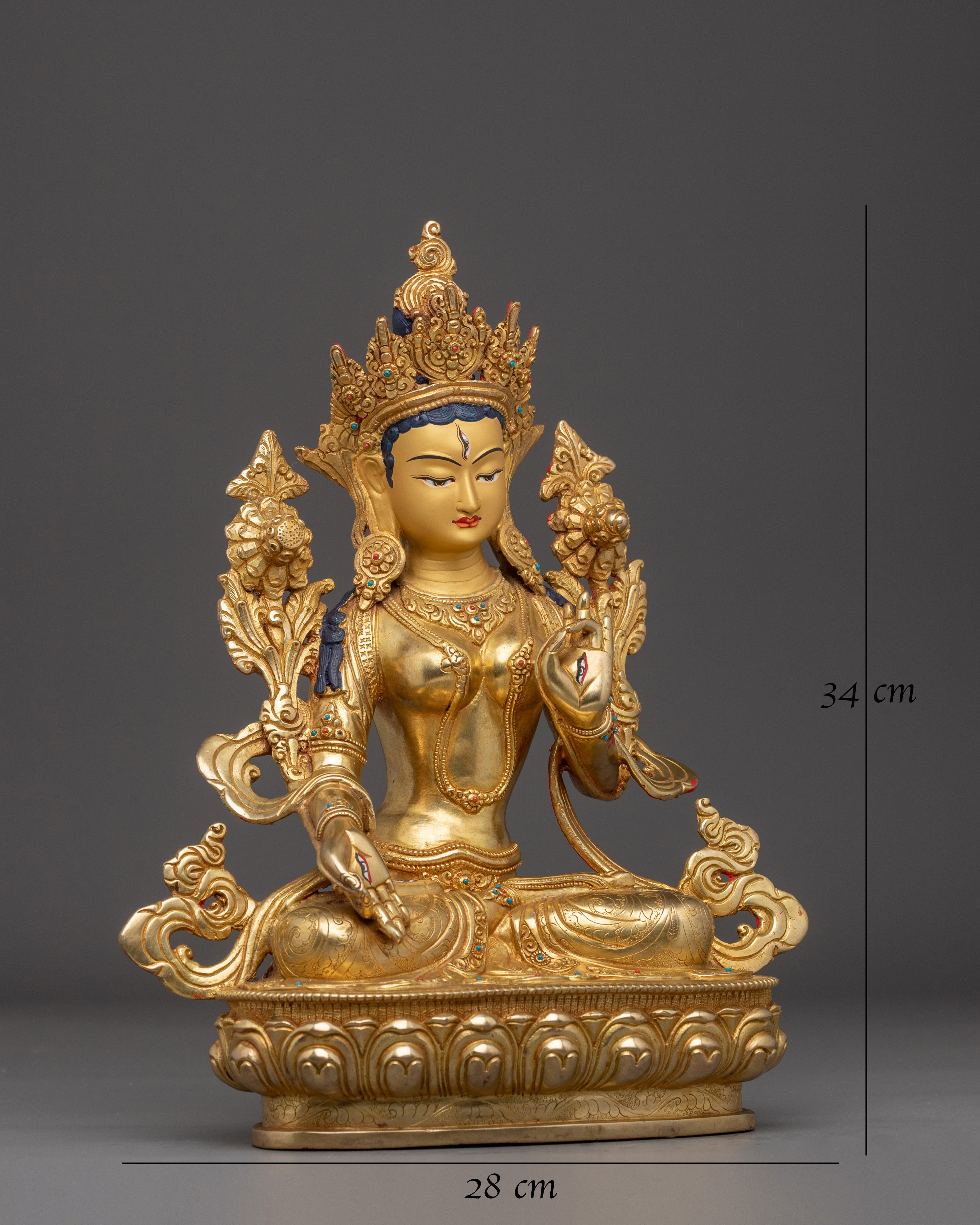 13.39 Inches Golden White Tara Statue | Longevity Deity for Healing