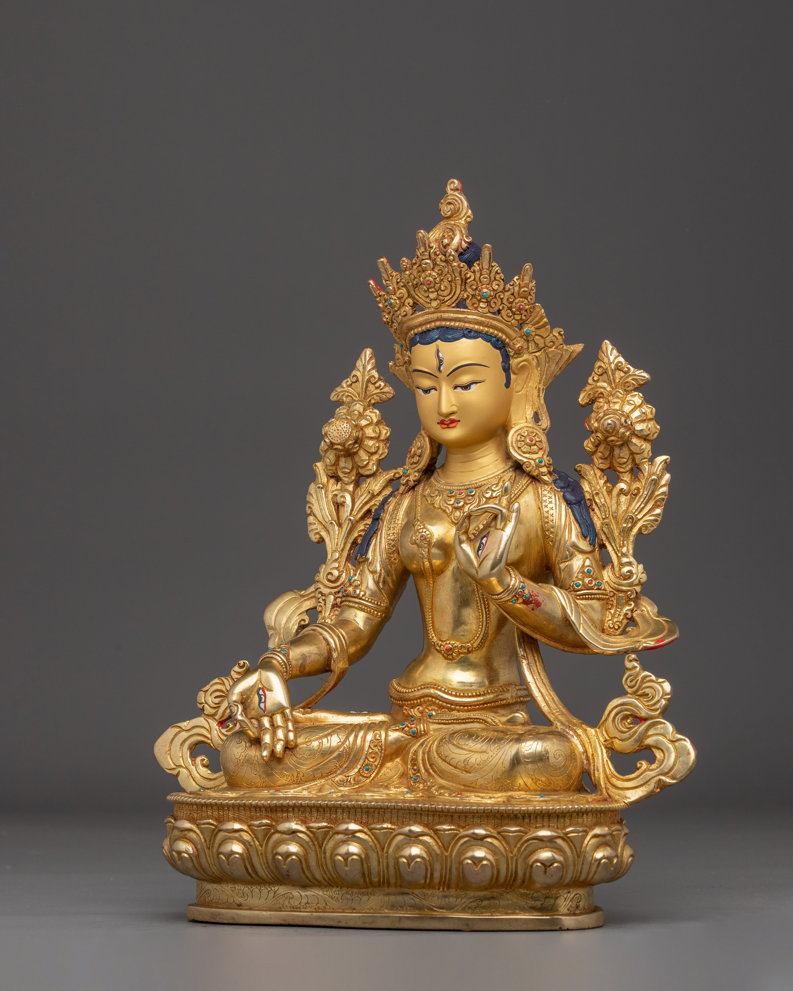 13.39 Inches Golden White Tara Statue | Longevity Deity for Healing