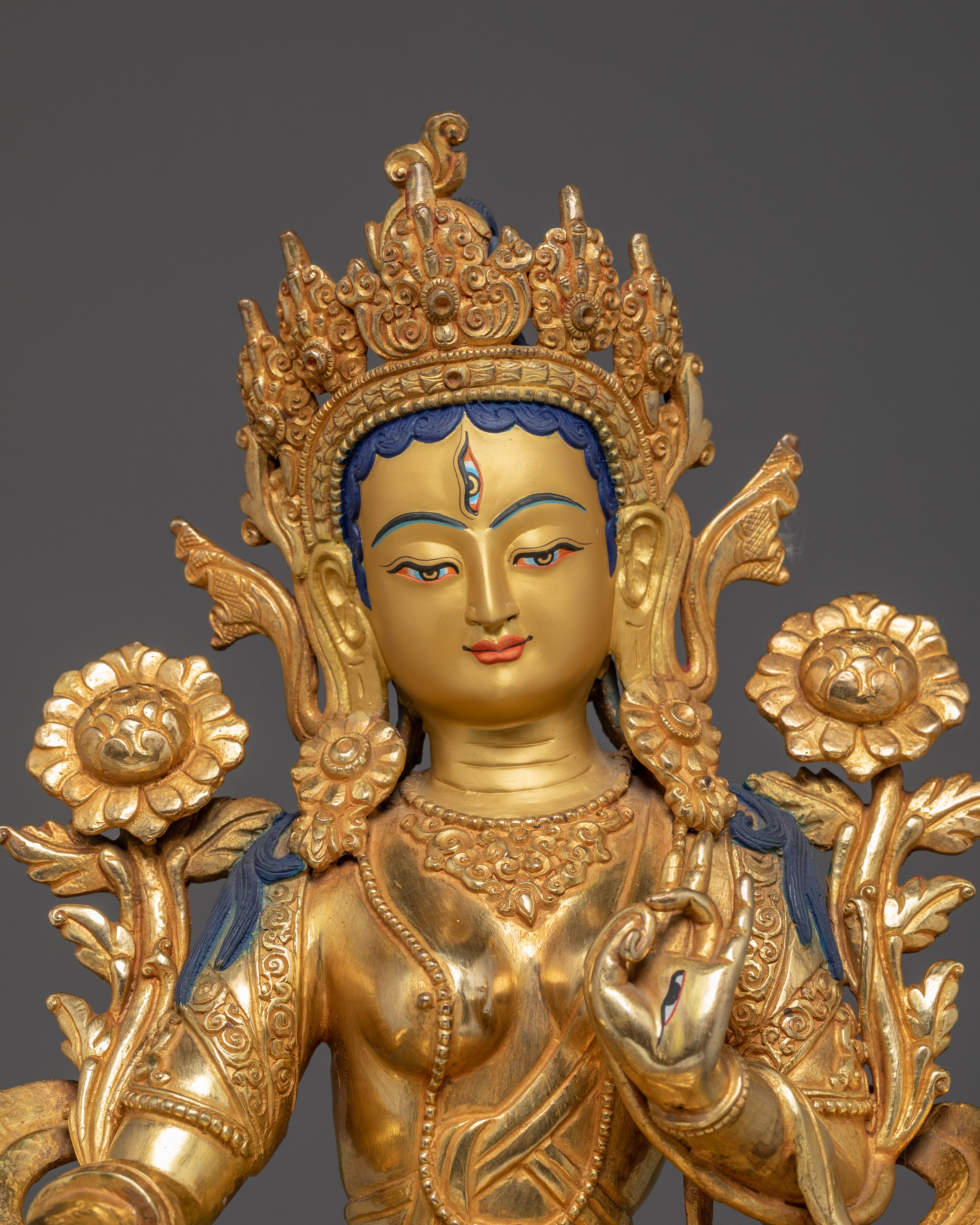 Handmade Buddhist White Tara Statue on Throne