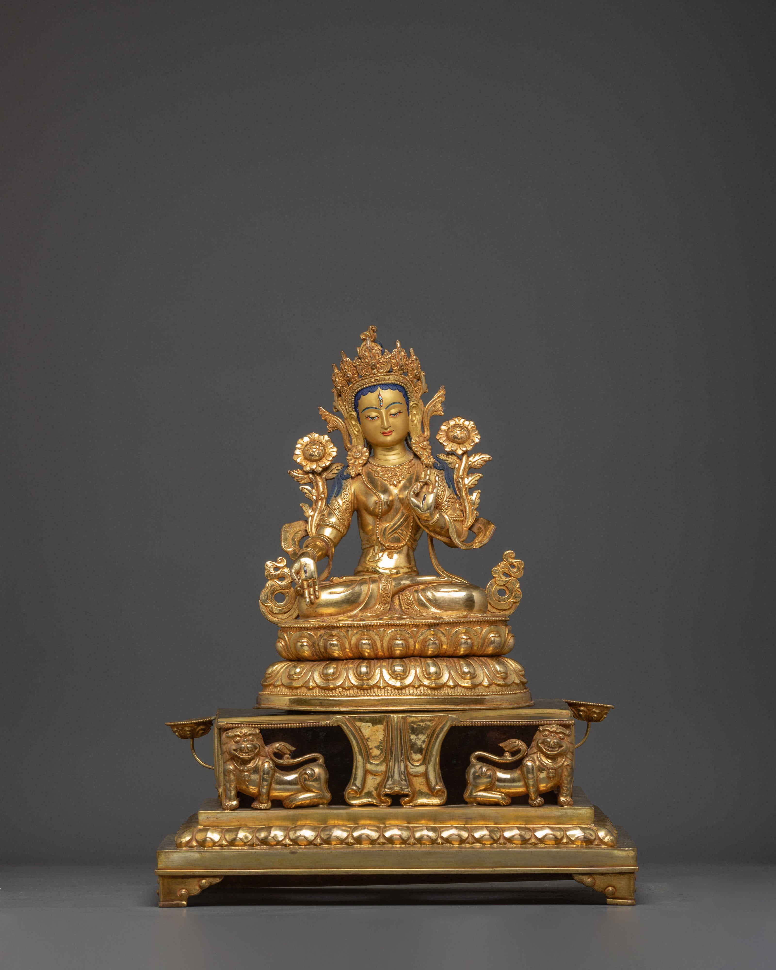 Handmade Buddhist White Tara Statue on Throne