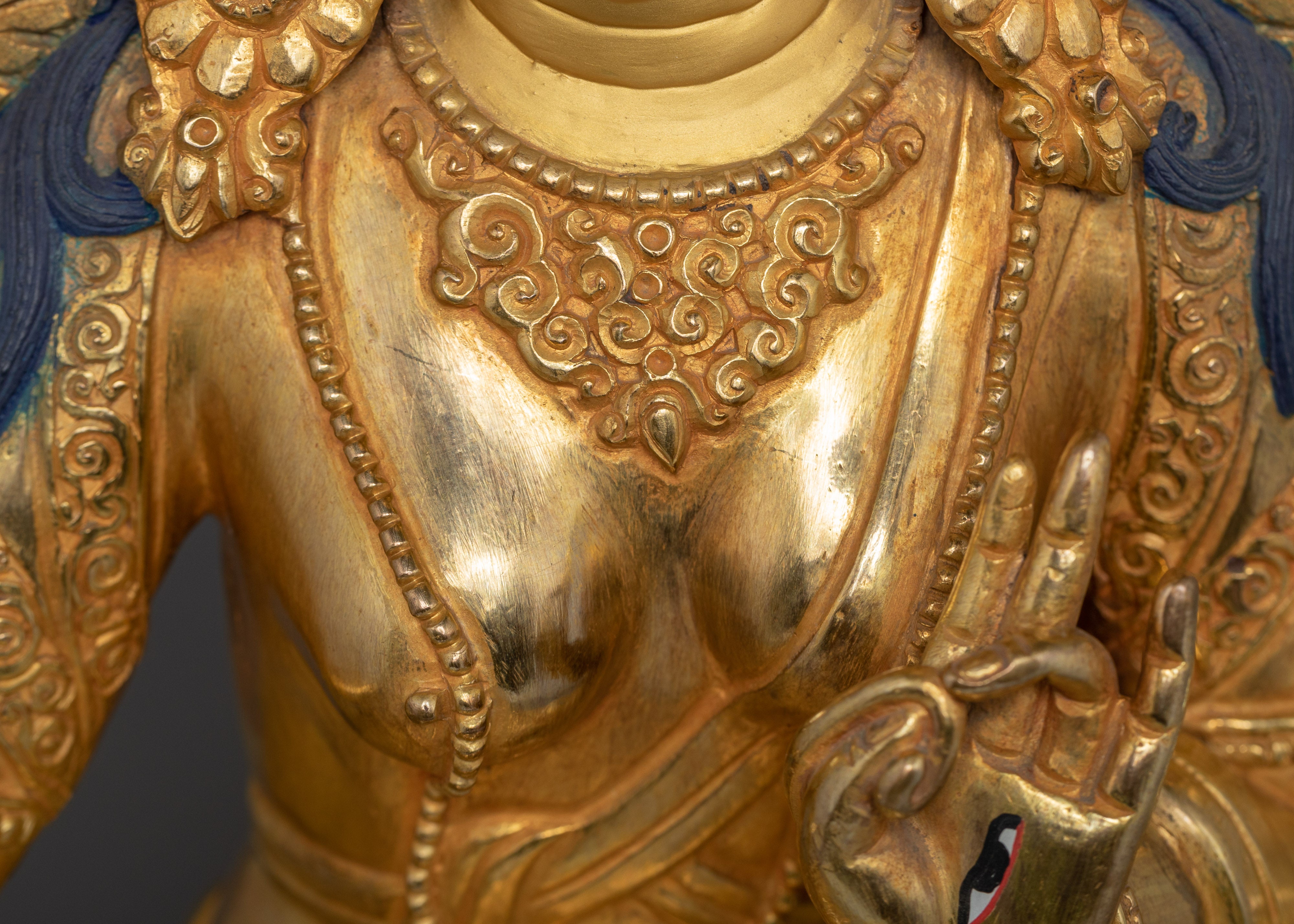 Handmade Buddhist White Tara Statue on Throne