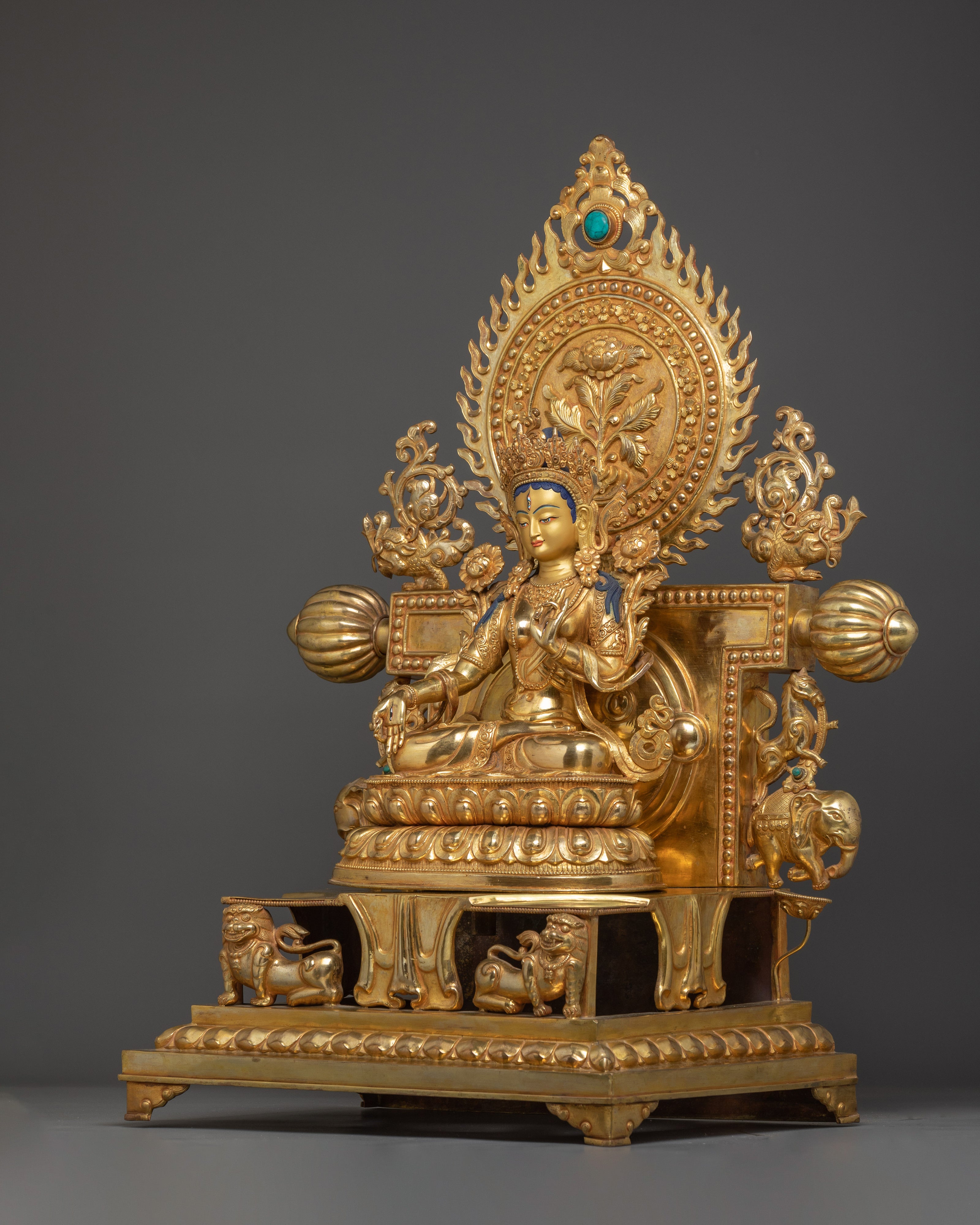 Handmade Buddhist White Tara Statue on Throne