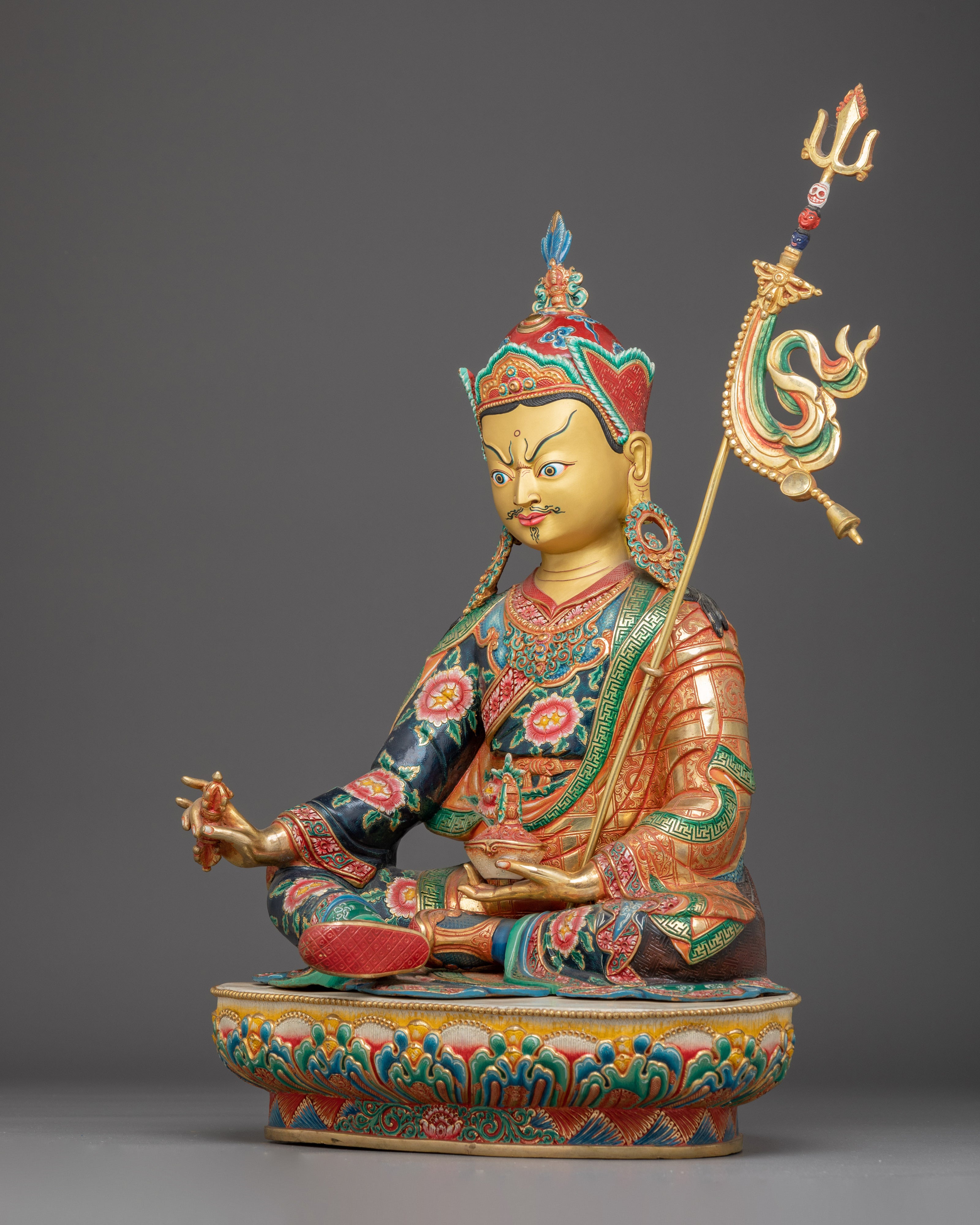 Colorful Guru Rinpoche Statue in 24K Gold | A Symbol of Wisdom & Protection