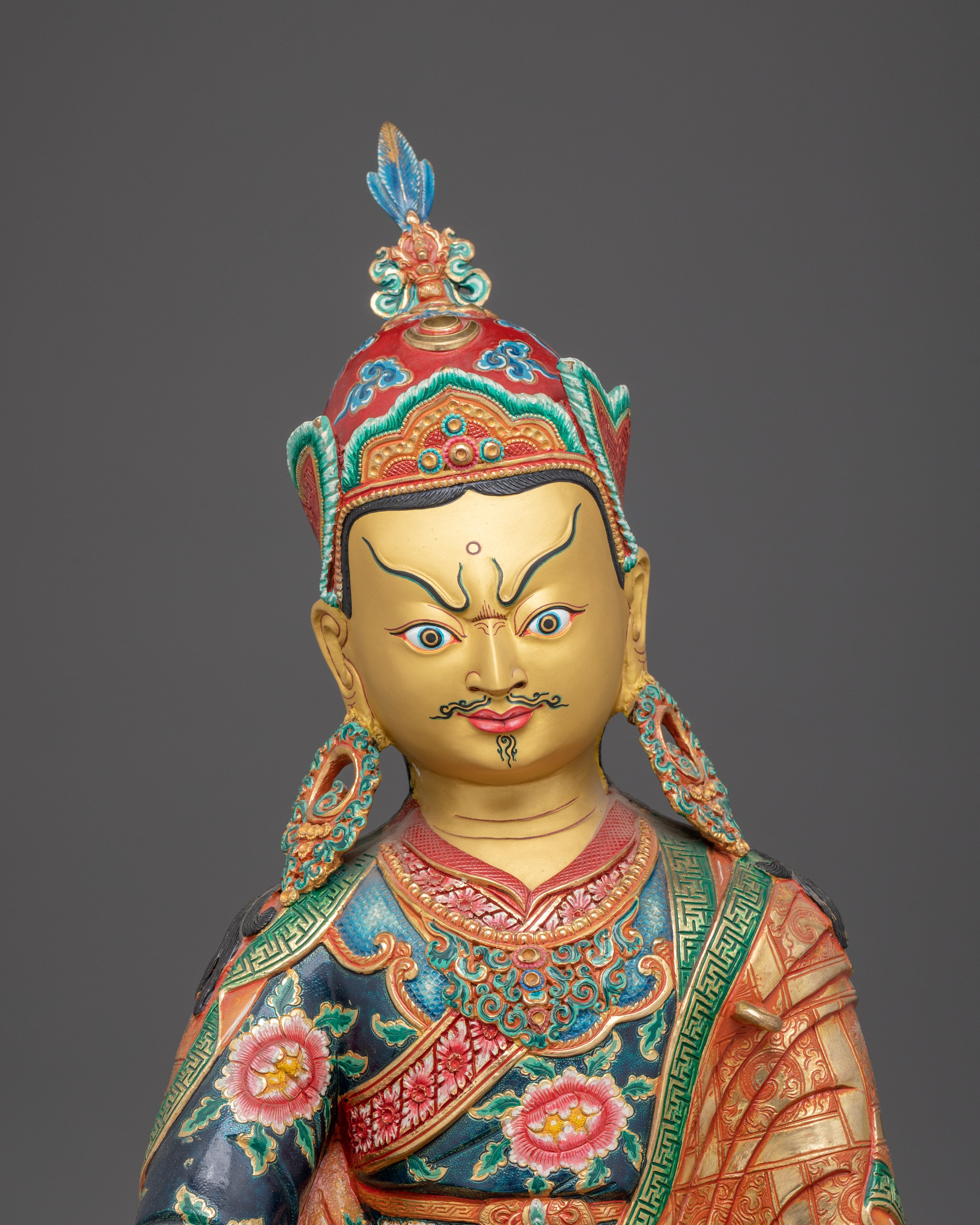 Colorful Guru Rinpoche Statue in 24K Gold | A Symbol of Wisdom & Protection