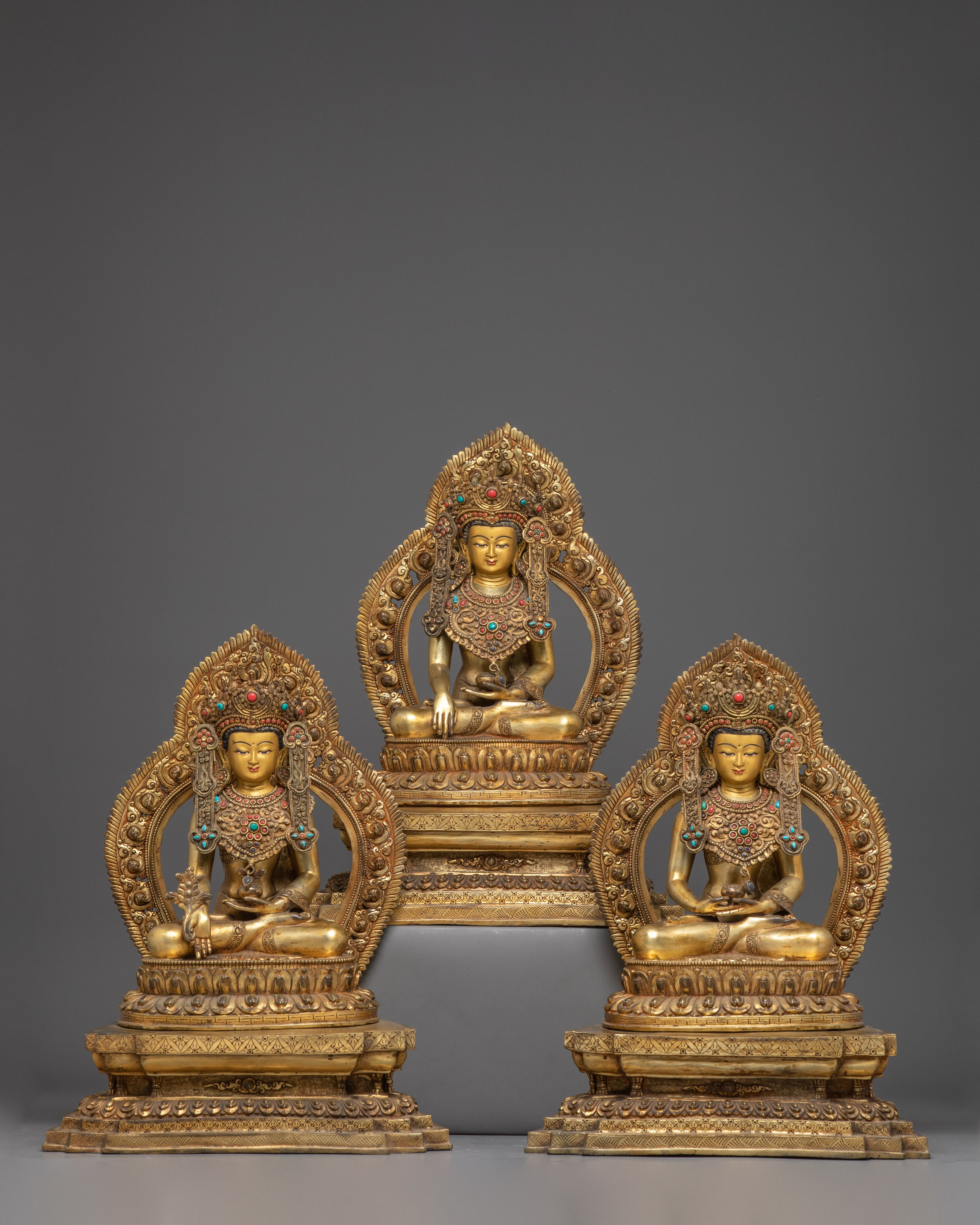Golden Three Buddha Statues Set