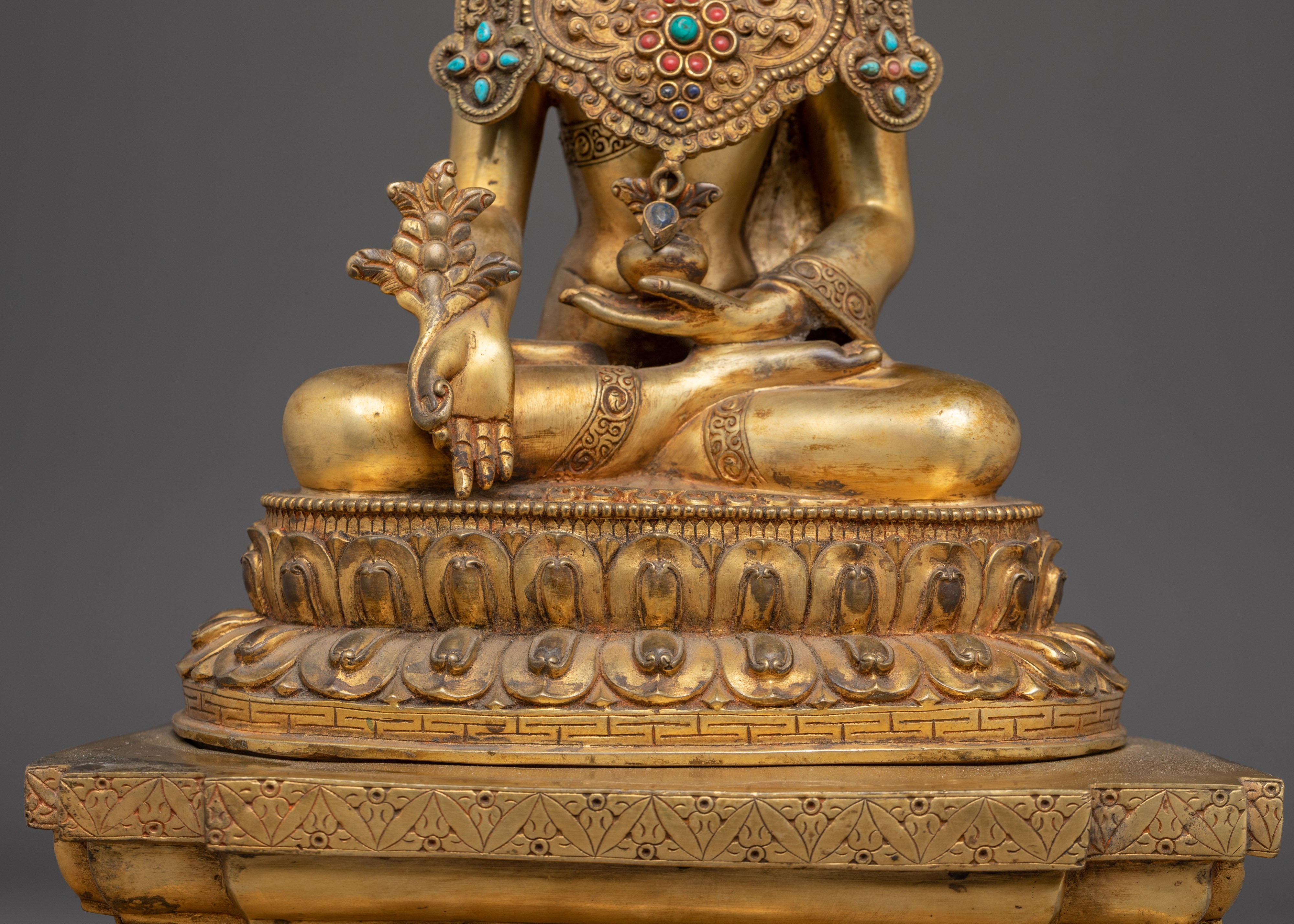 Gold Gilded Copper Medicine Buddha Art - Healing Deity in Buddhism