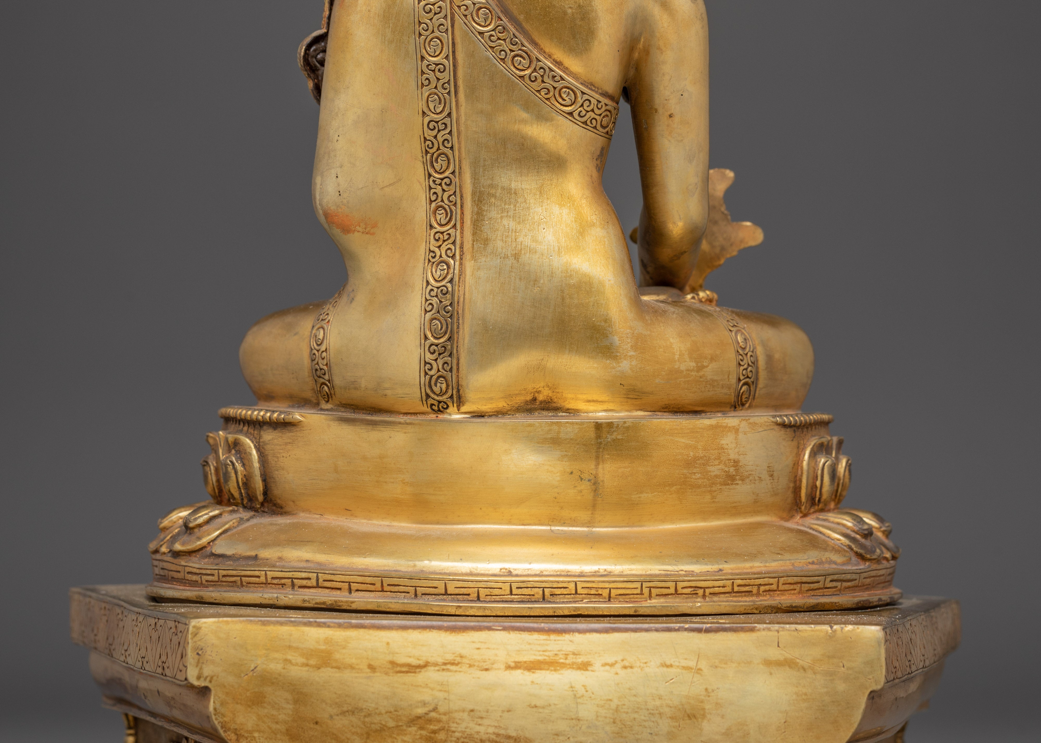 Gold Gilded Copper Medicine Buddha Art - Healing Deity in Buddhism
