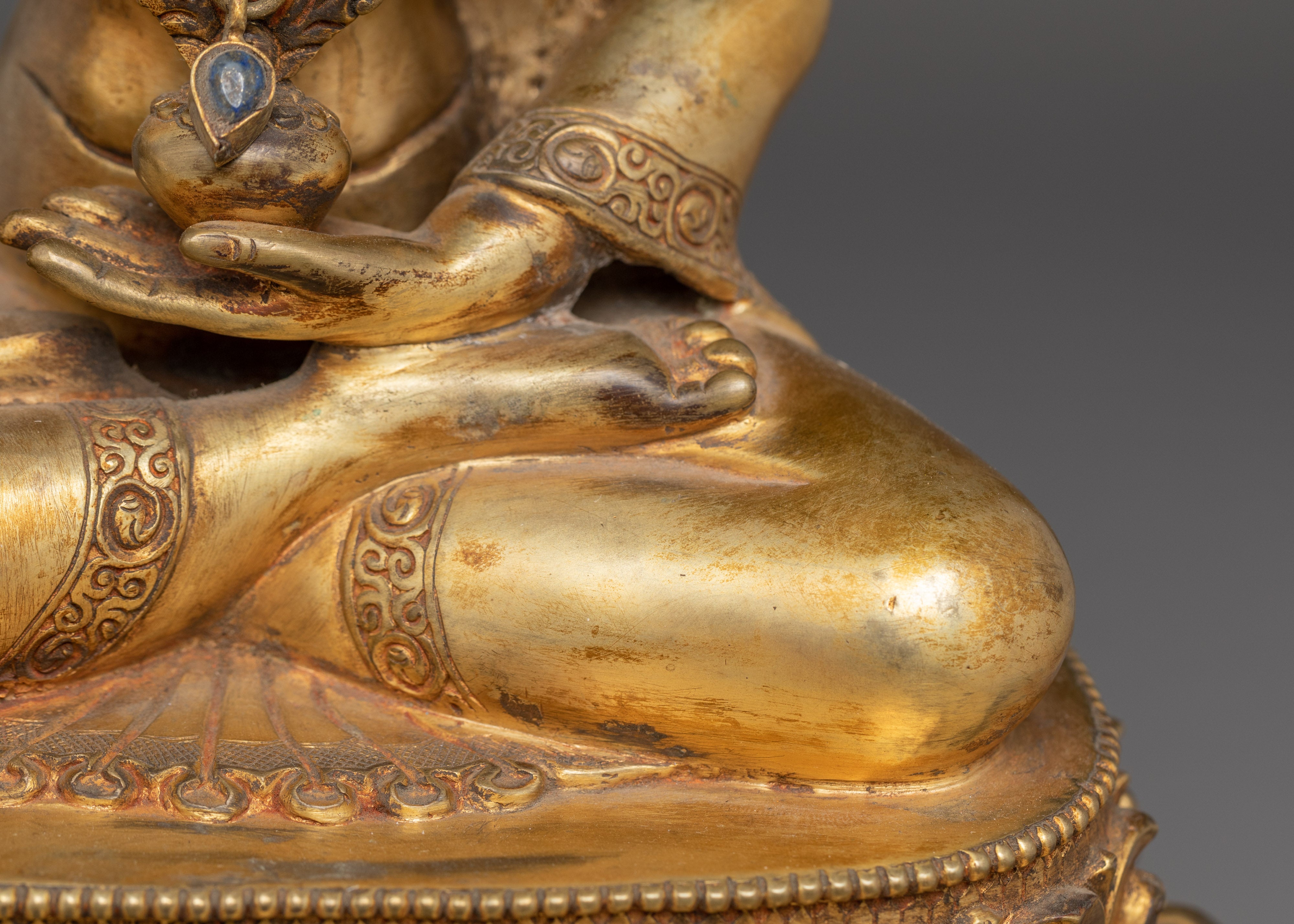 Gold Gilded Copper Medicine Buddha Art - Healing Deity in Buddhism