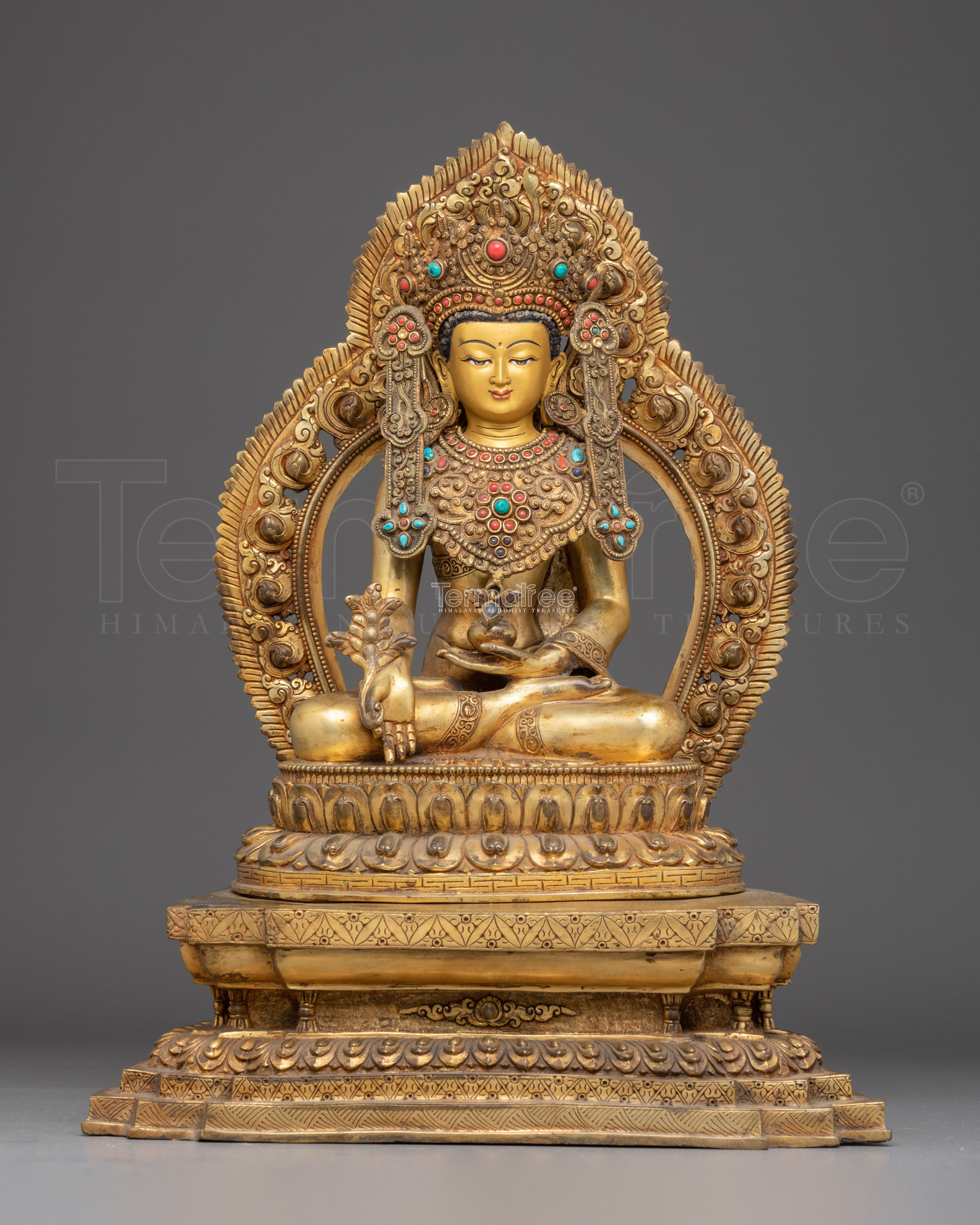Gold Gilded Copper Medicine Buddha Art - Healing Deity in Buddhism