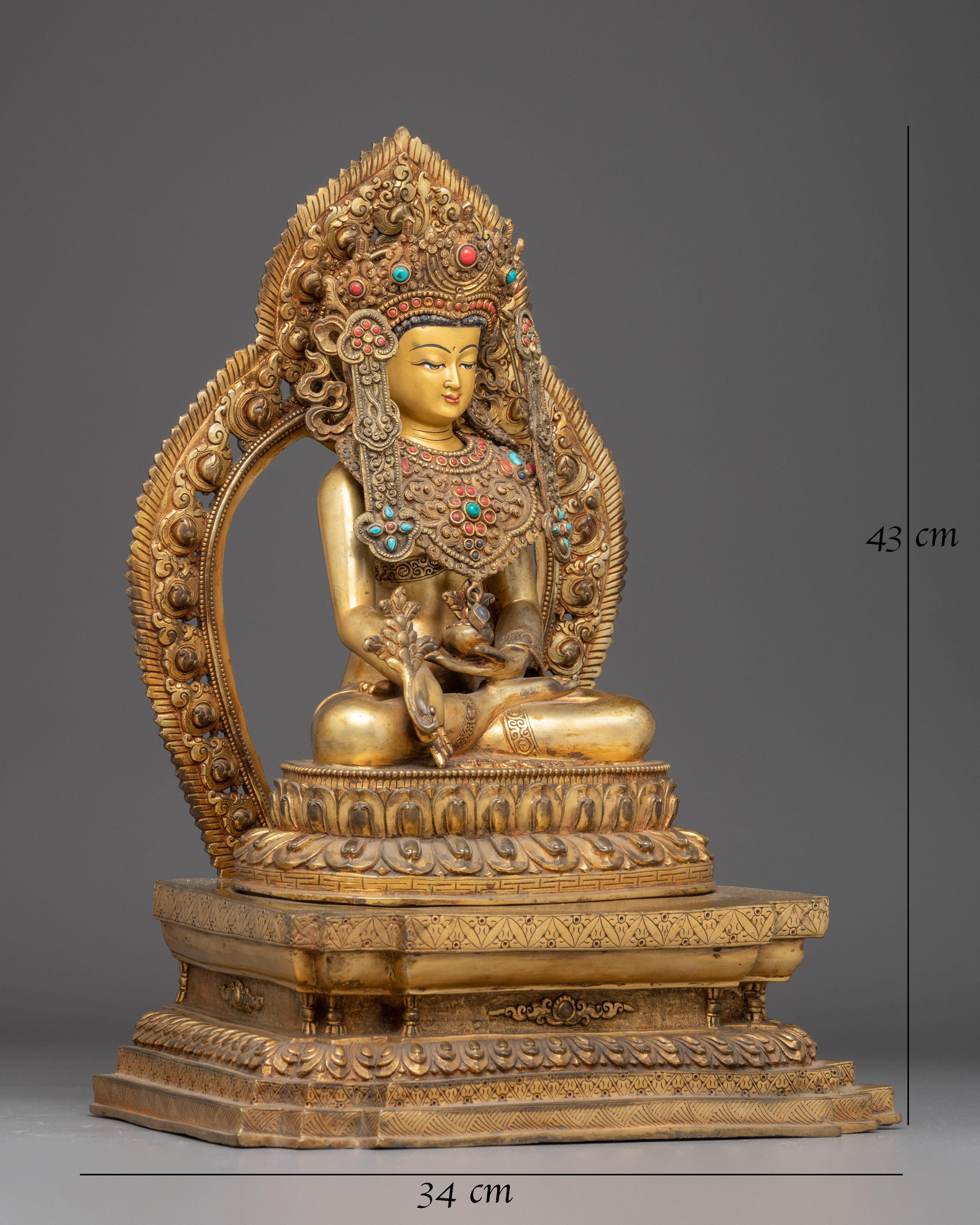 Gold Gilded Copper Medicine Buddha Art - Healing Deity in Buddhism