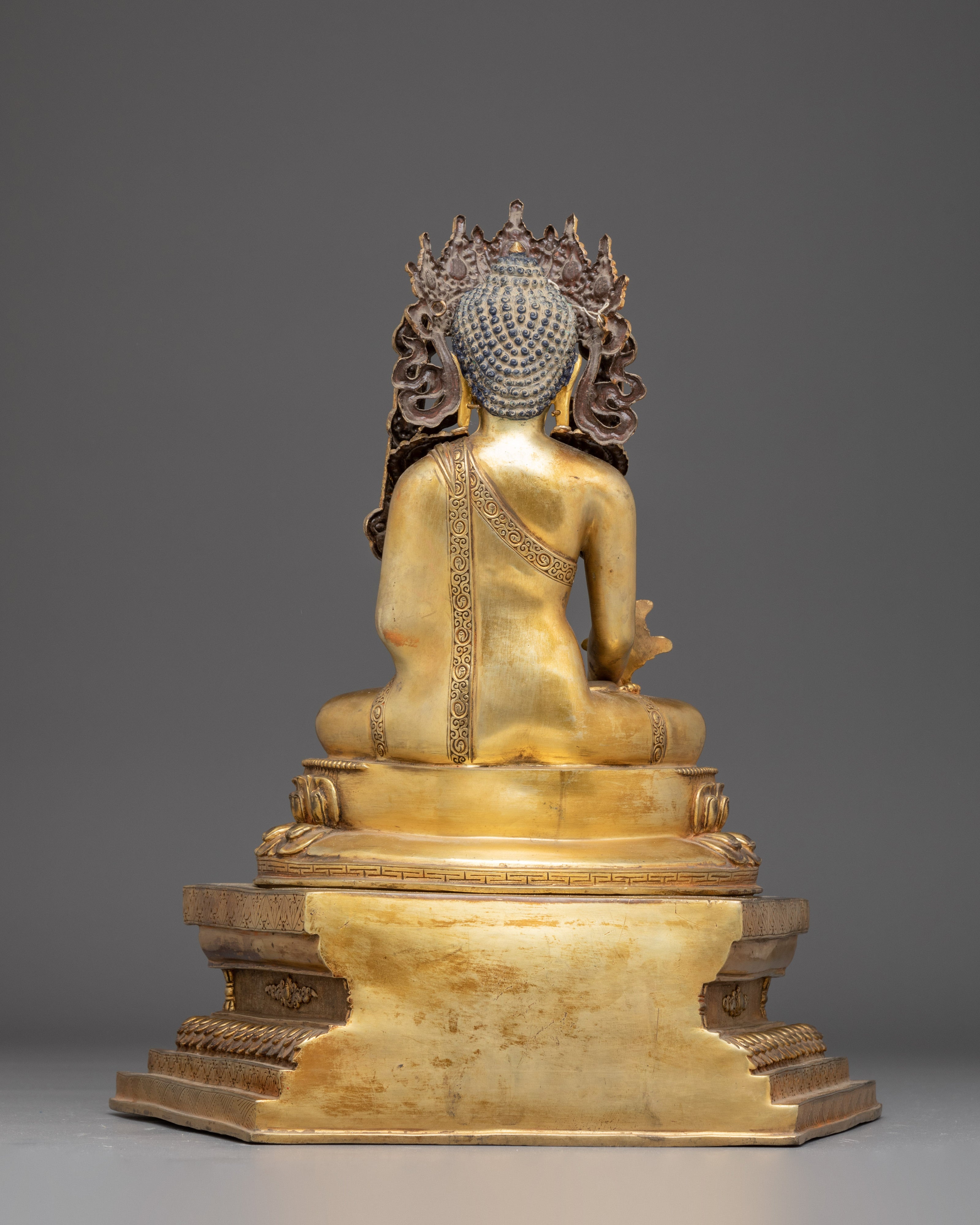 Gold Gilded Copper Medicine Buddha Art - Healing Deity in Buddhism