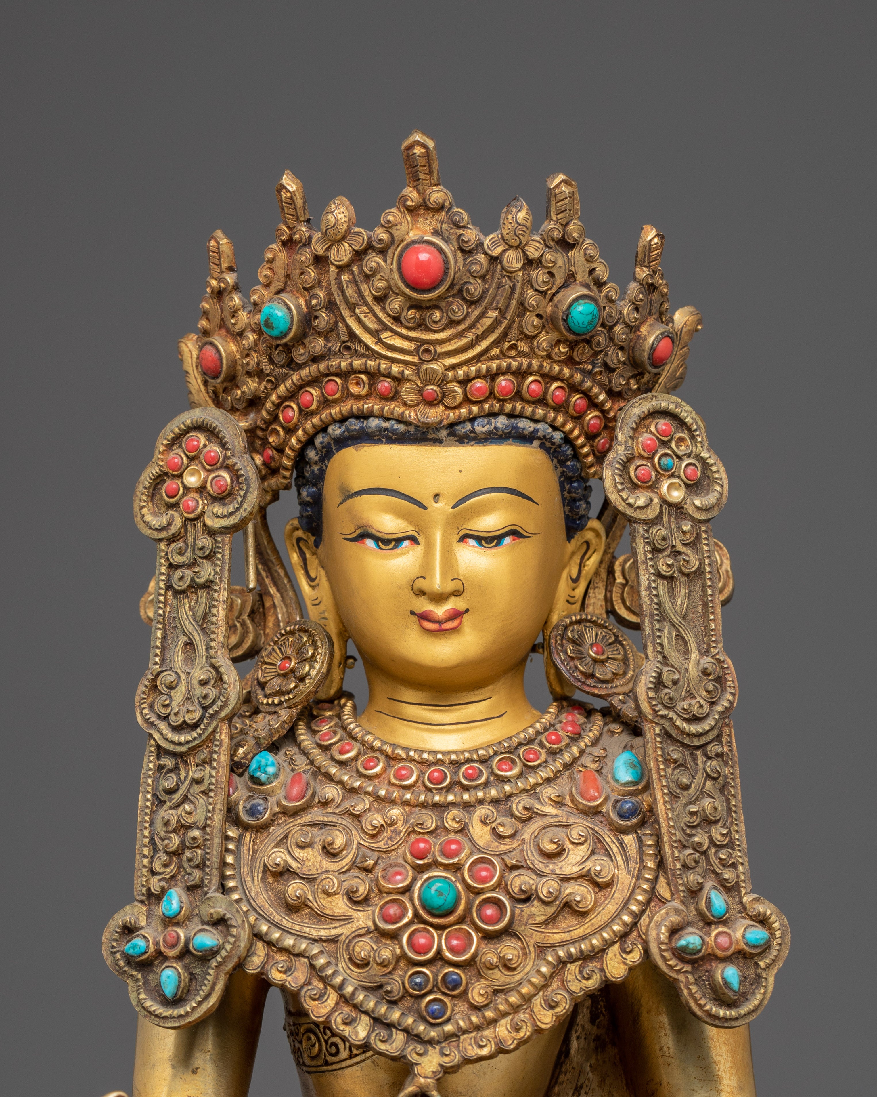 Gold Gilded Copper Medicine Buddha Art - Healing Deity in Buddhism