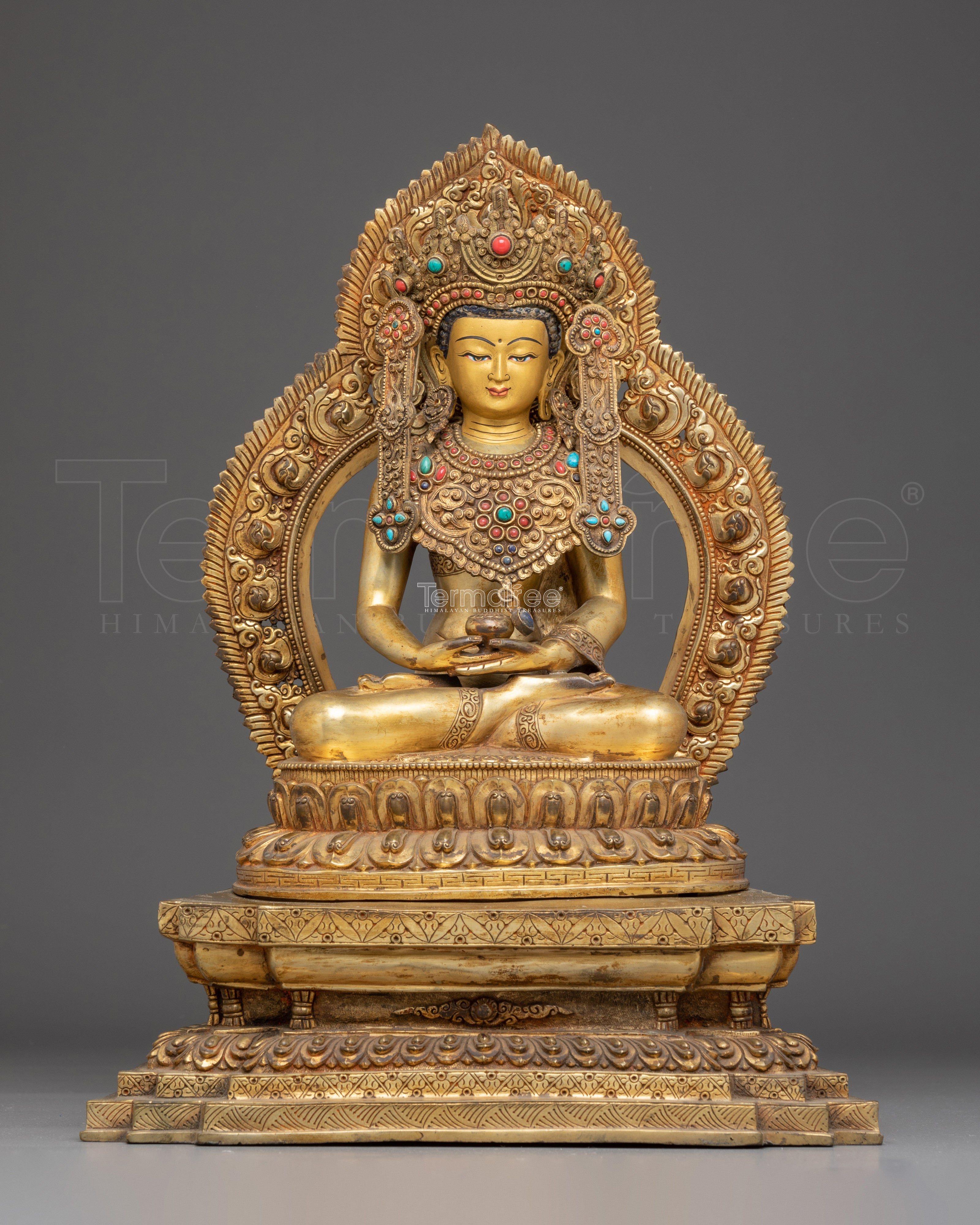 Handmade Gold Gilded Copper Amitabha Buddha Art | Pure Land Buddhist Decoration