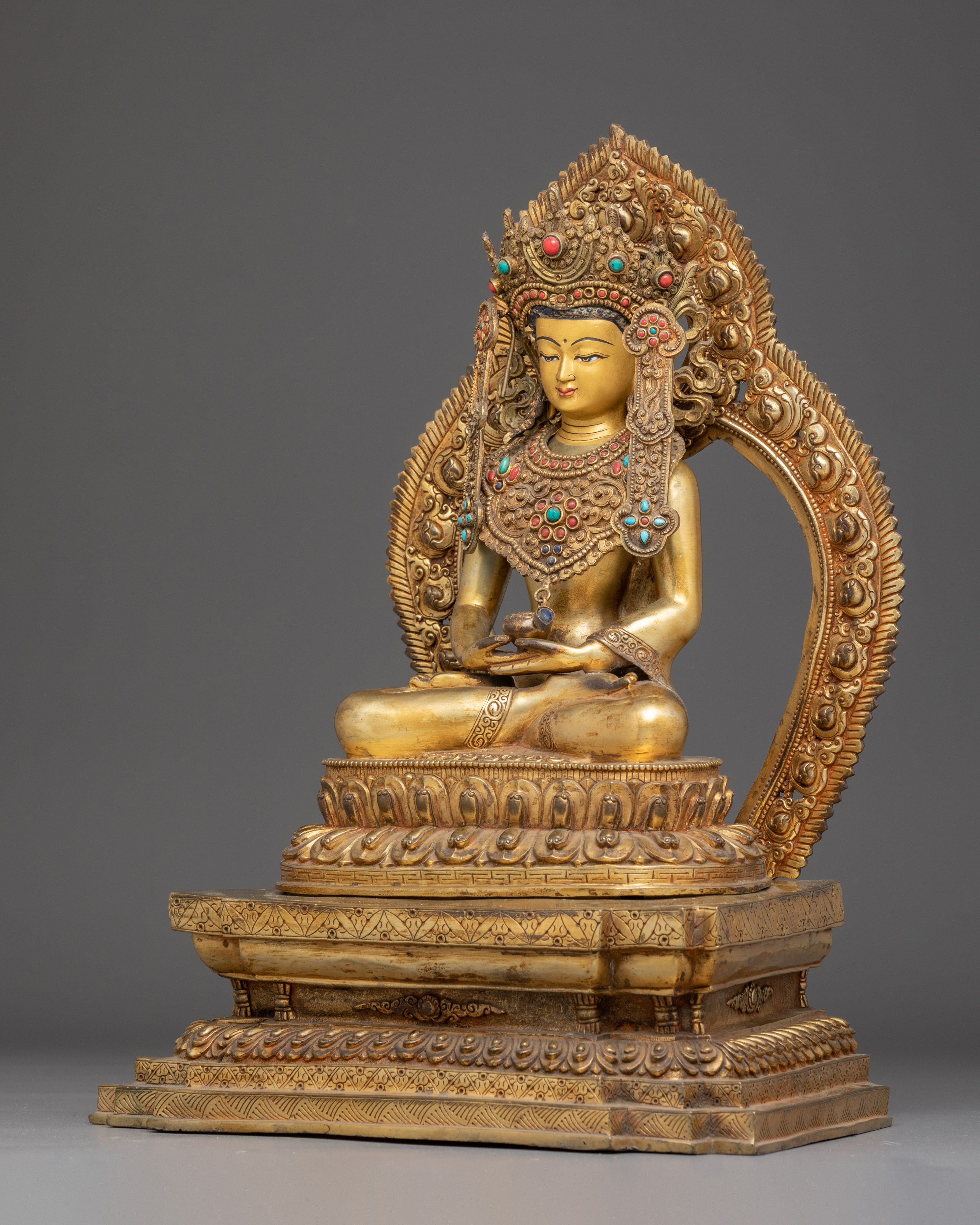 Handmade Gold Gilded Copper Amitabha Buddha Art | Pure Land Buddhist Decoration