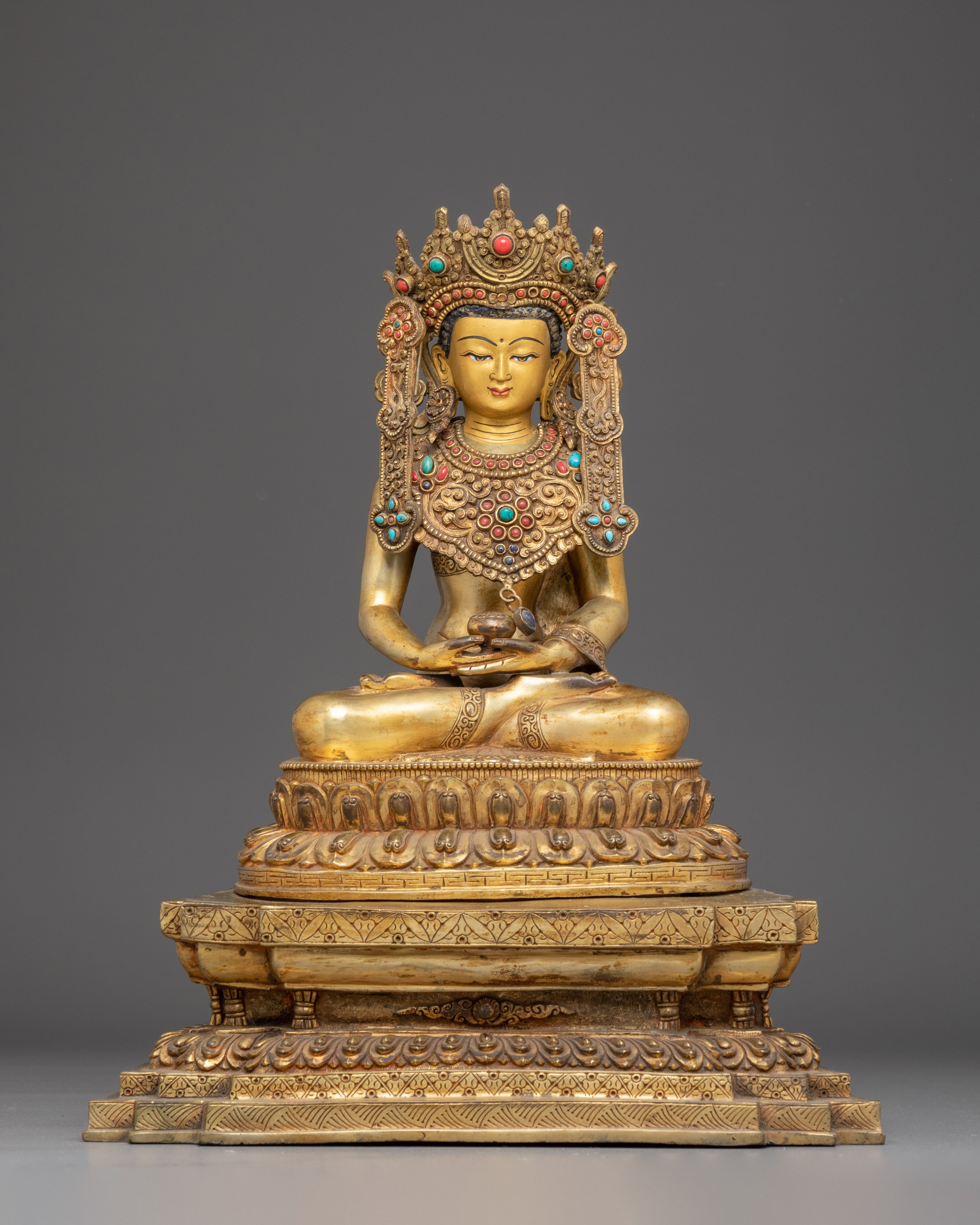 Handmade Gold Gilded Copper Amitabha Buddha Art | Pure Land Buddhist Decoration