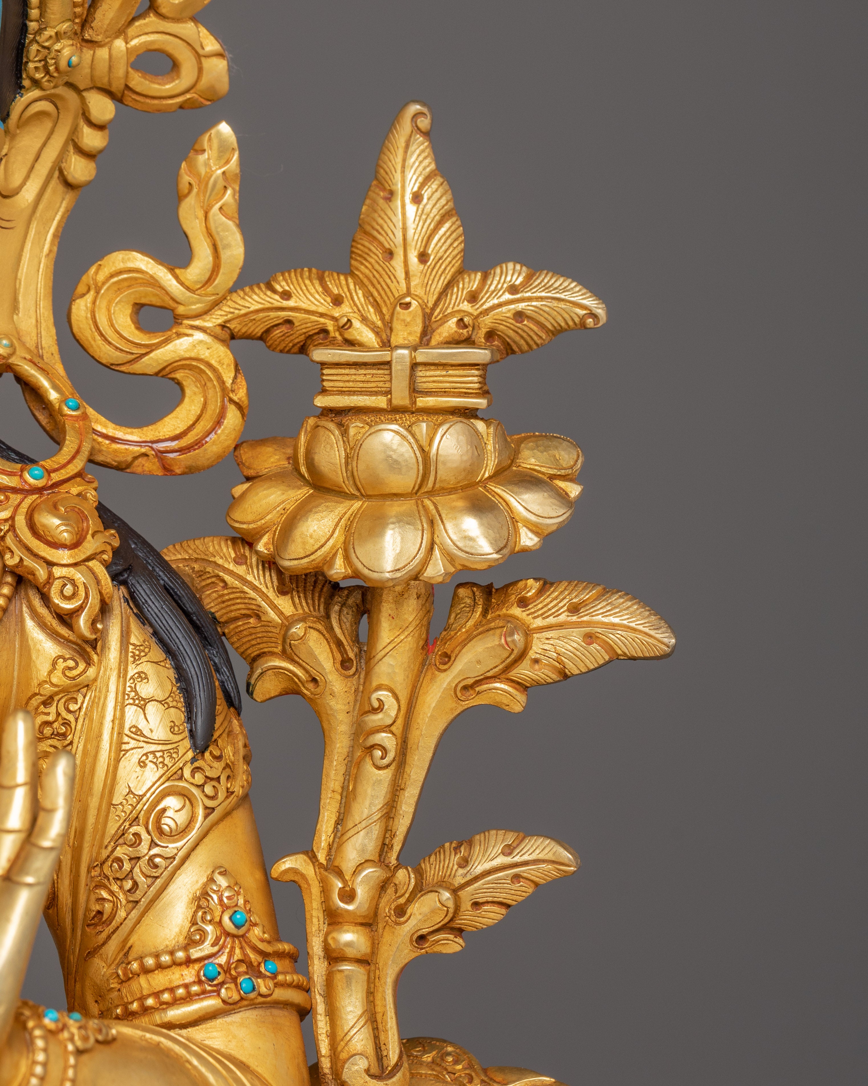 Manjushri Statue on Throne | 24K Gold Gilded Wisdom Deity