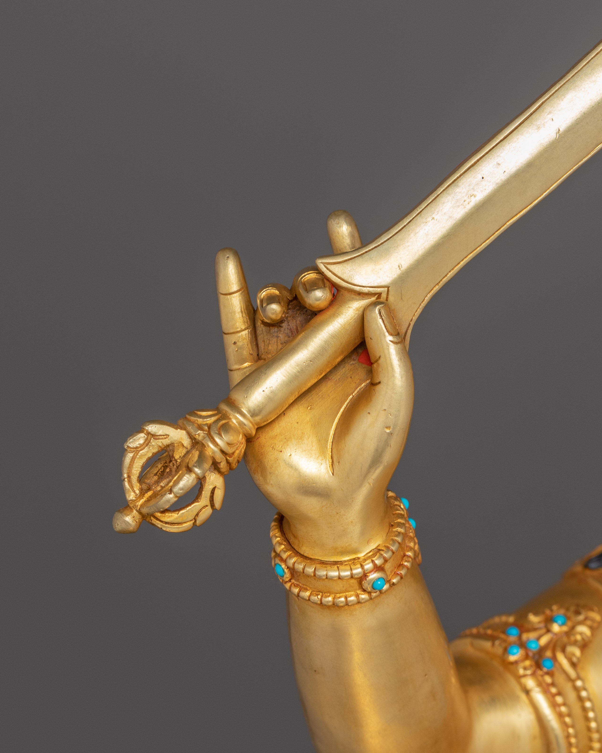 Manjushri Statue on Throne | 24K Gold Gilded Wisdom Deity