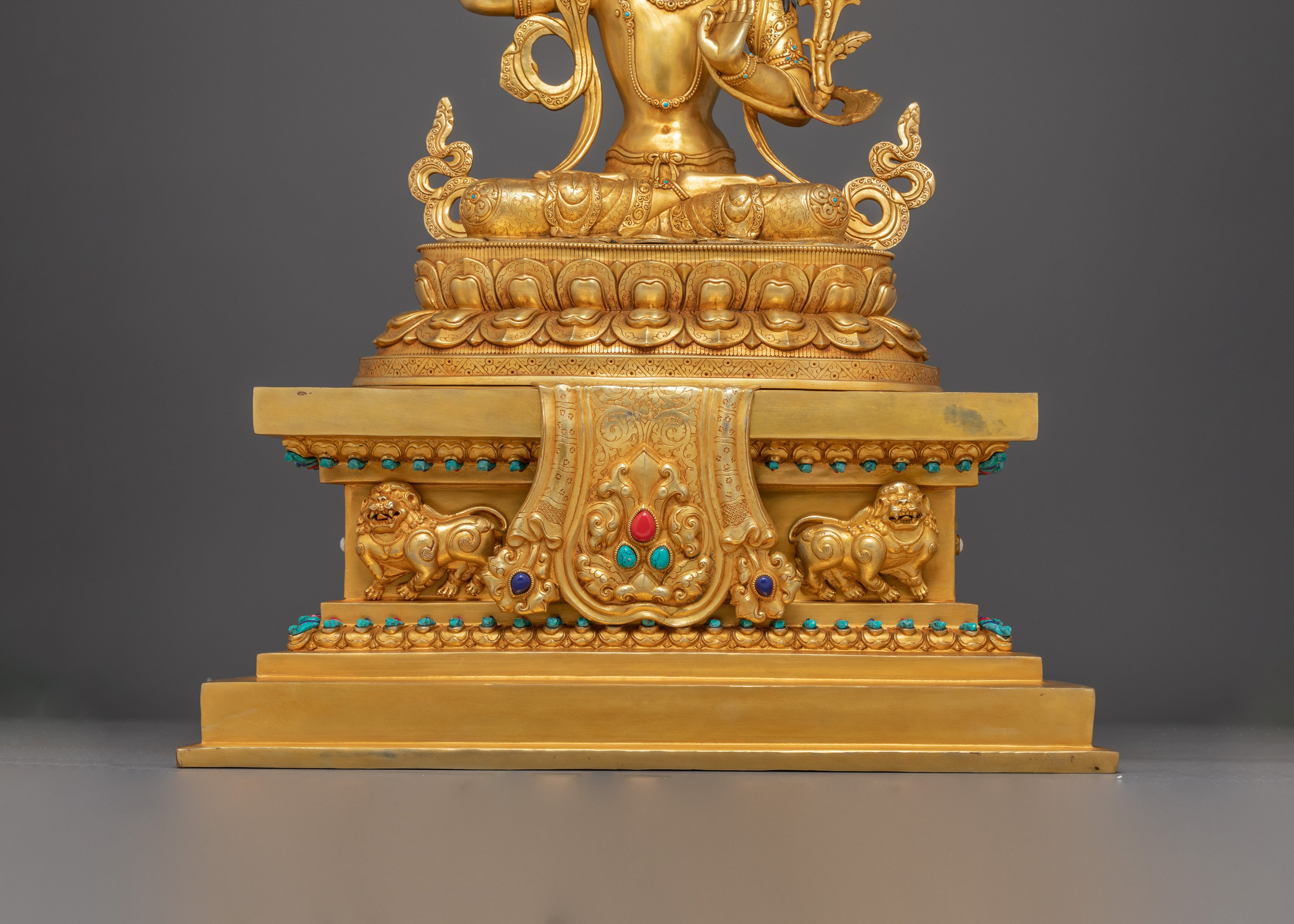 Manjushri Statue on Throne | 24K Gold Gilded Wisdom Deity
