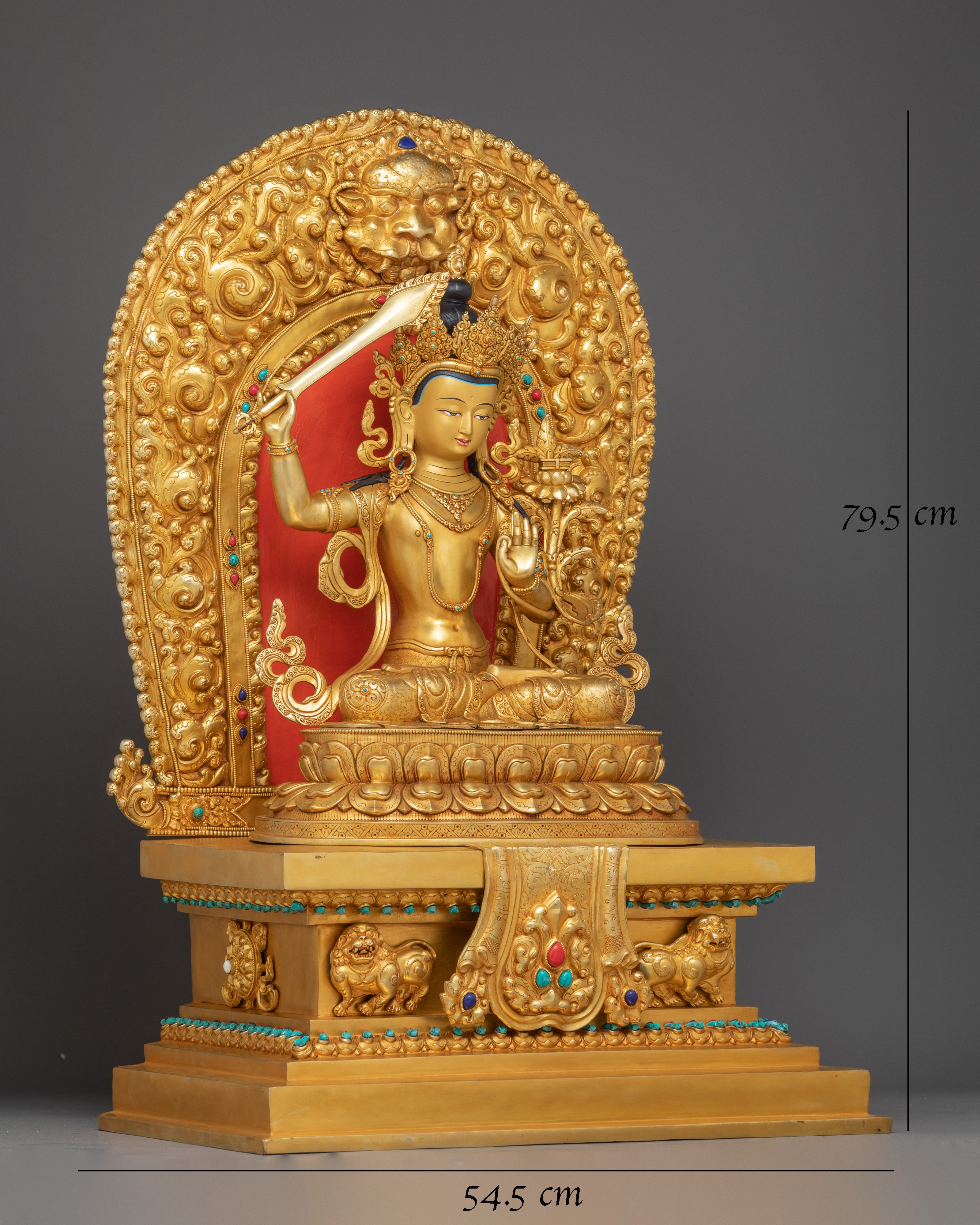 Manjushri Statue on Throne | 24K Gold Gilded Wisdom Deity