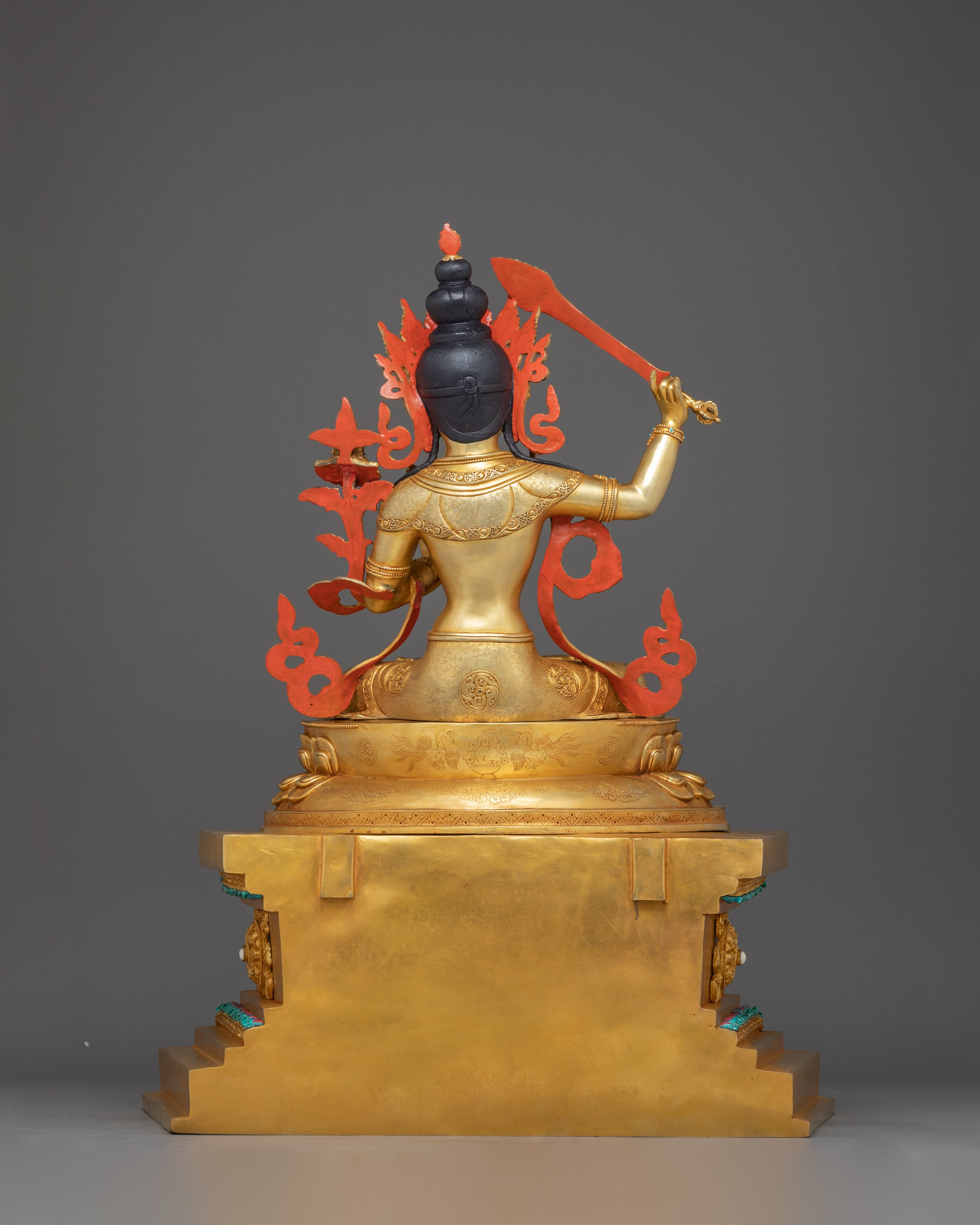Manjushri Statue on Throne | 24K Gold Gilded Wisdom Deity