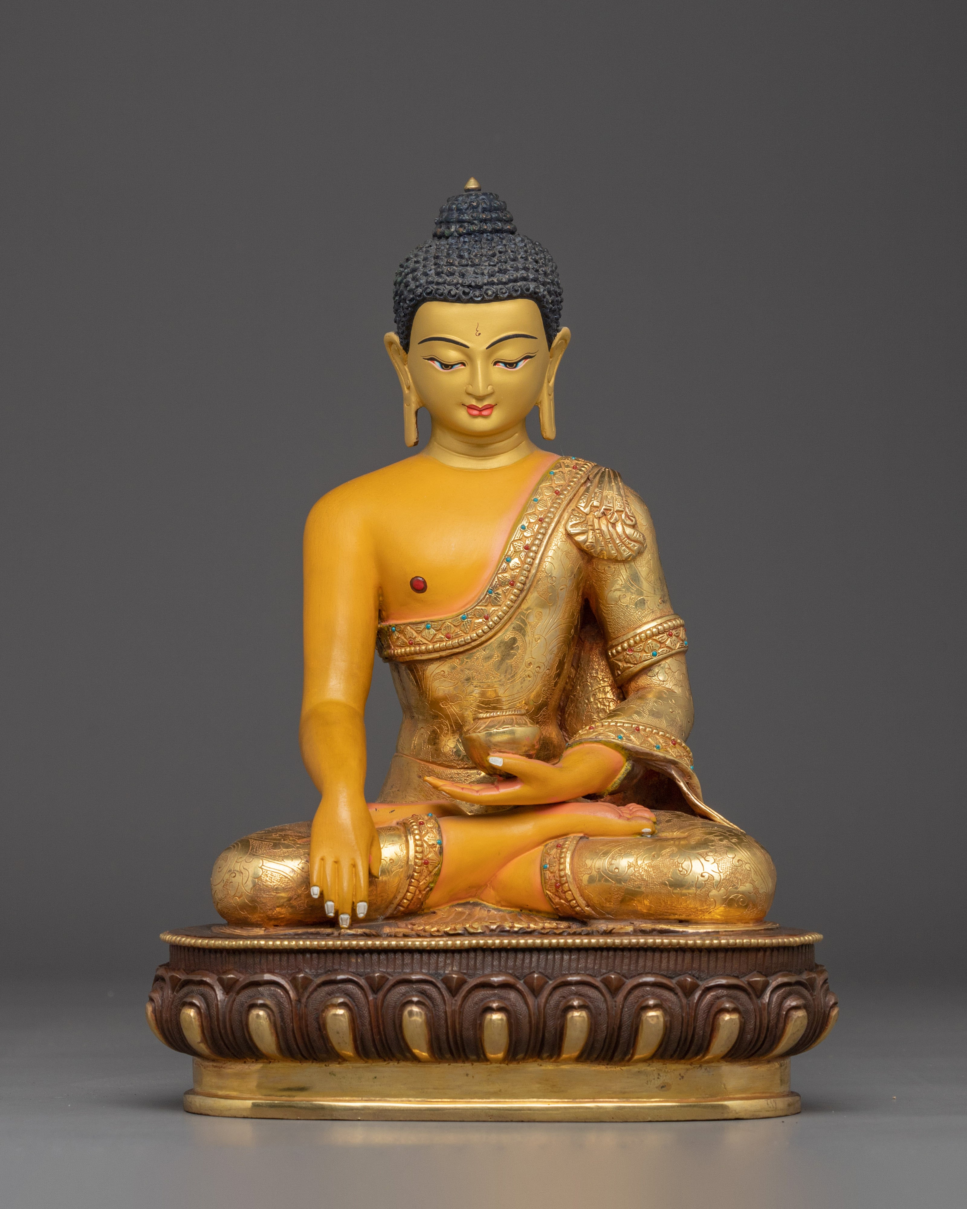 Traditional Shakyamuni Buddha Figurine | 24K Gold Gilded Statue