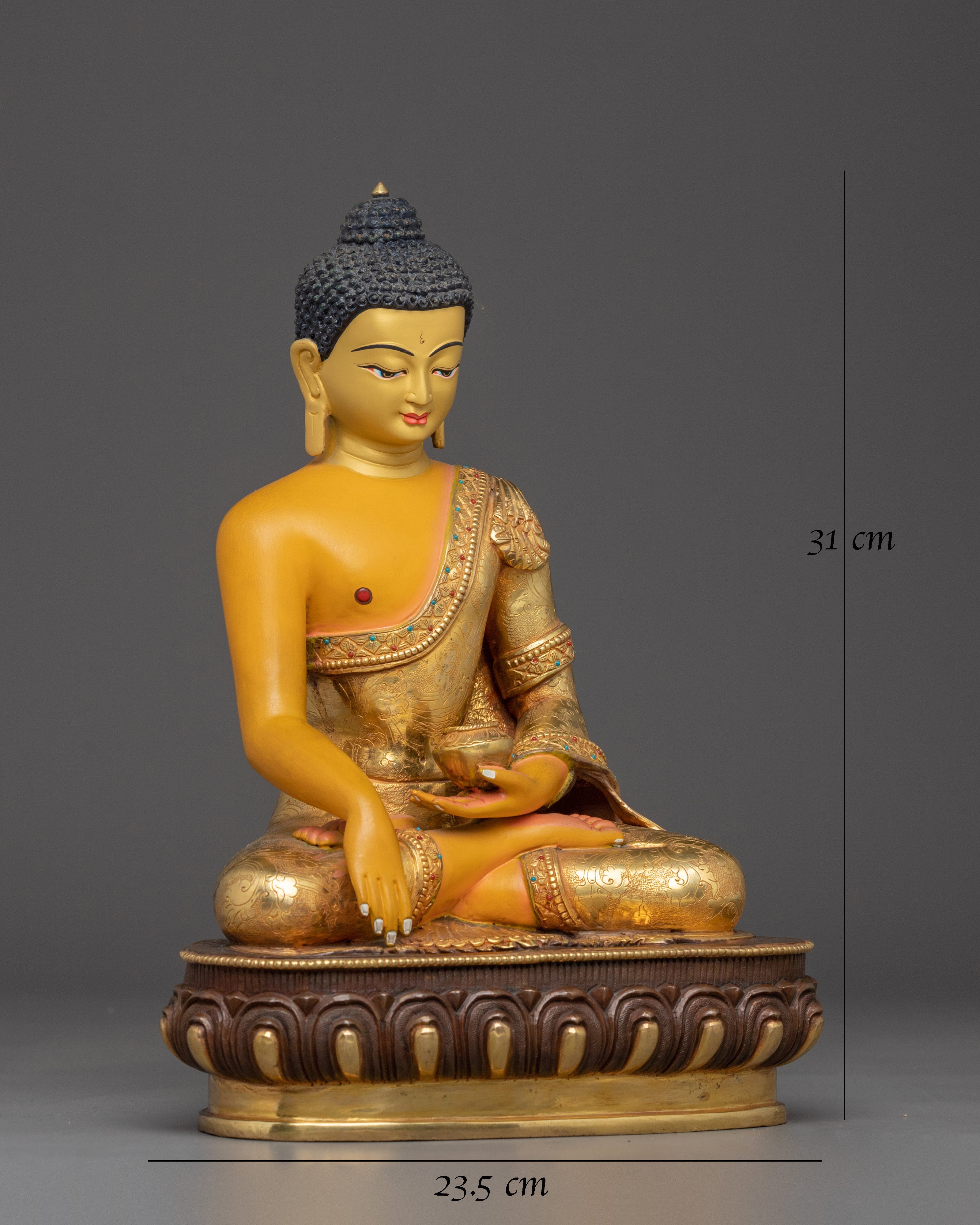 Traditional Shakyamuni Buddha Figurine | 24K Gold Gilded Statue