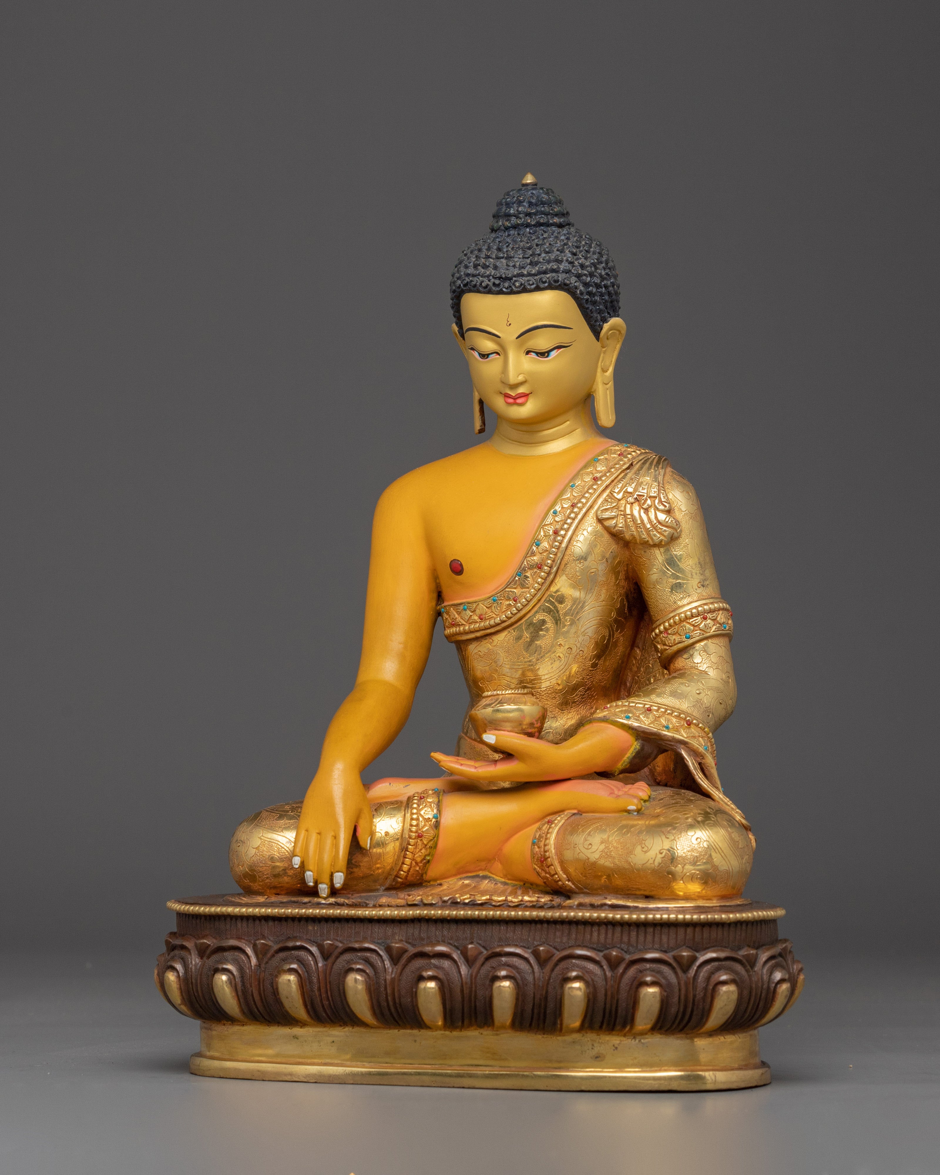 Traditional Shakyamuni Buddha Figurine | 24K Gold Gilded Statue