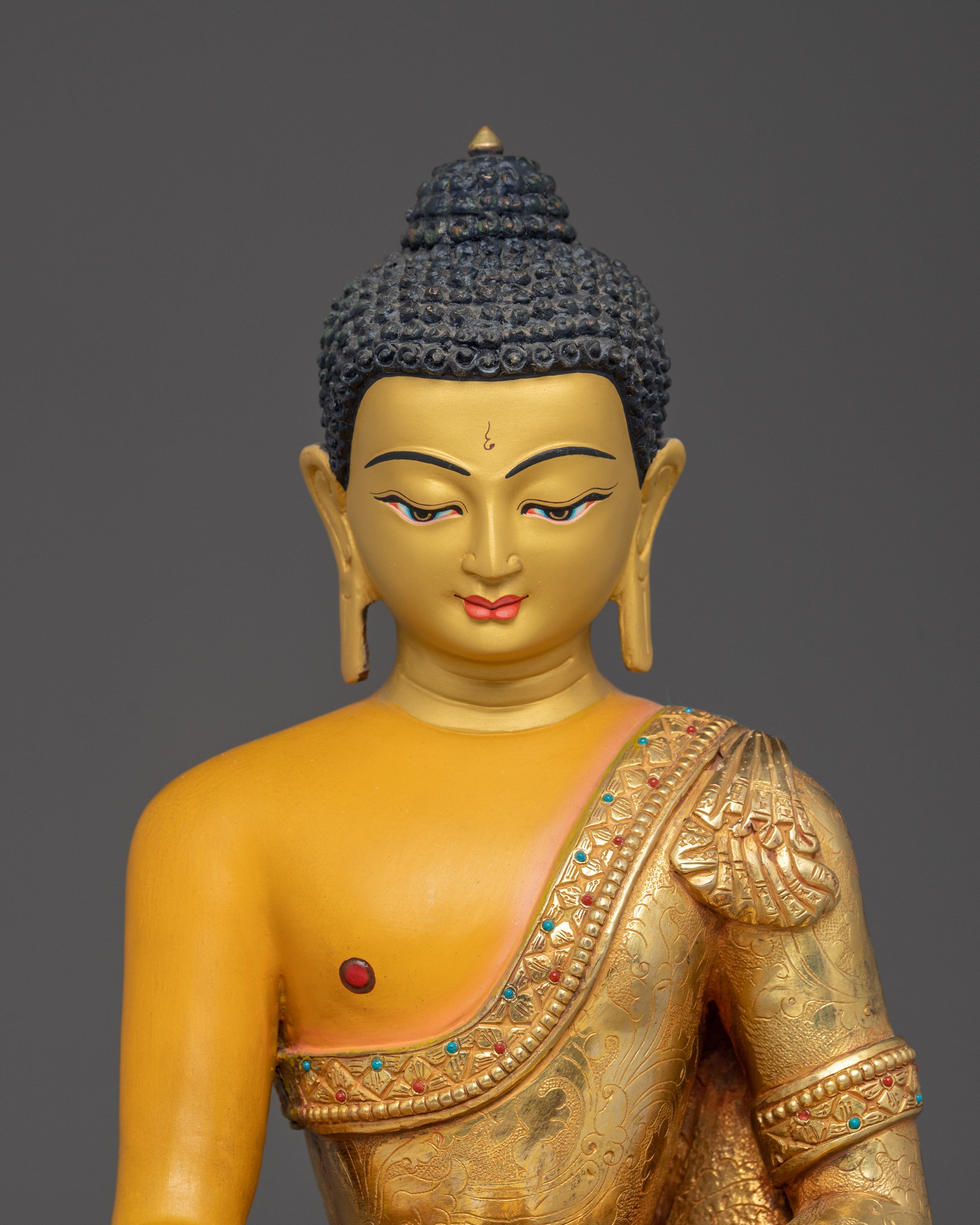 Traditional Shakyamuni Buddha Figurine | 24K Gold Gilded Statue