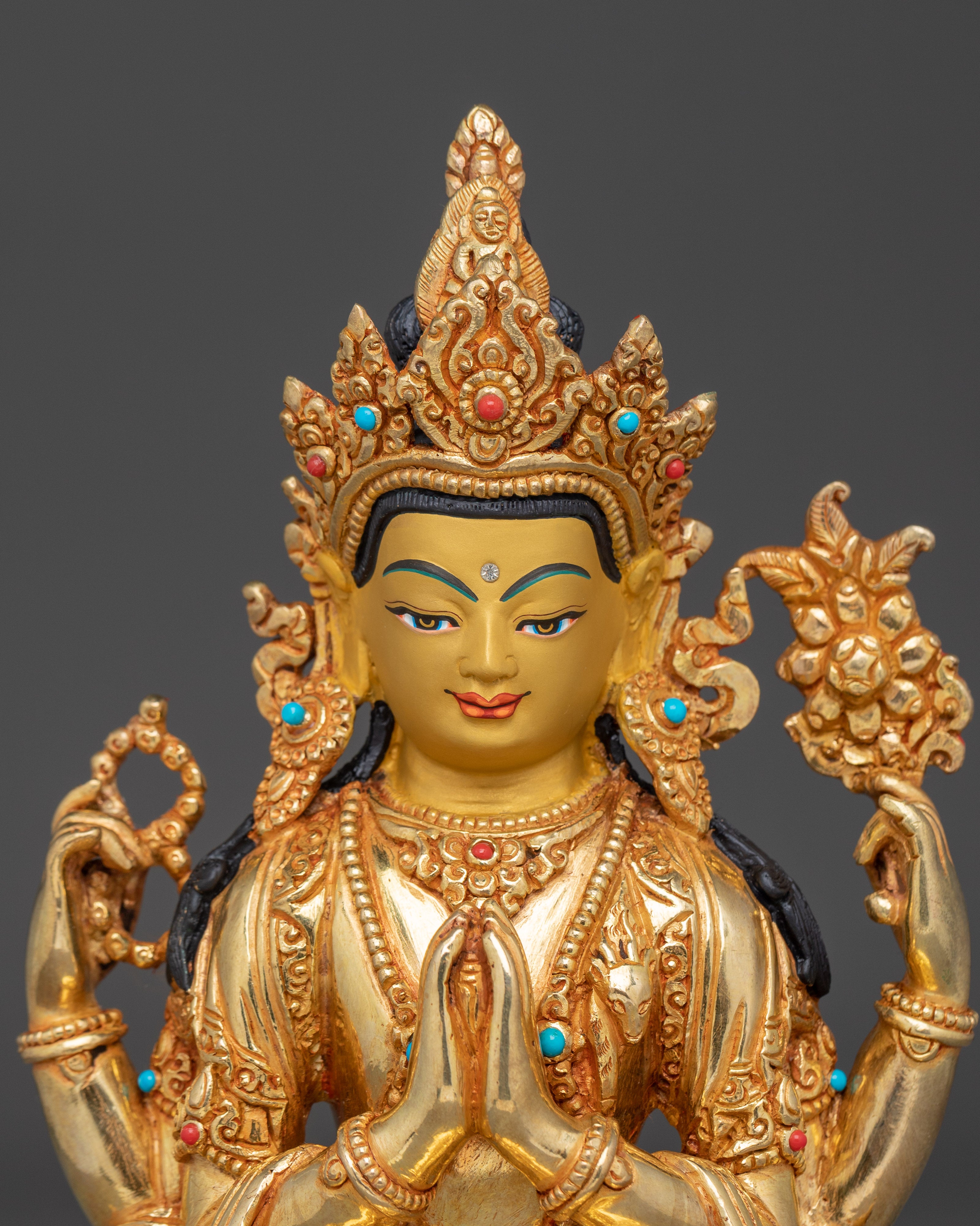 Golden Chenrezig Statue: Bodhisattva of Wisdom