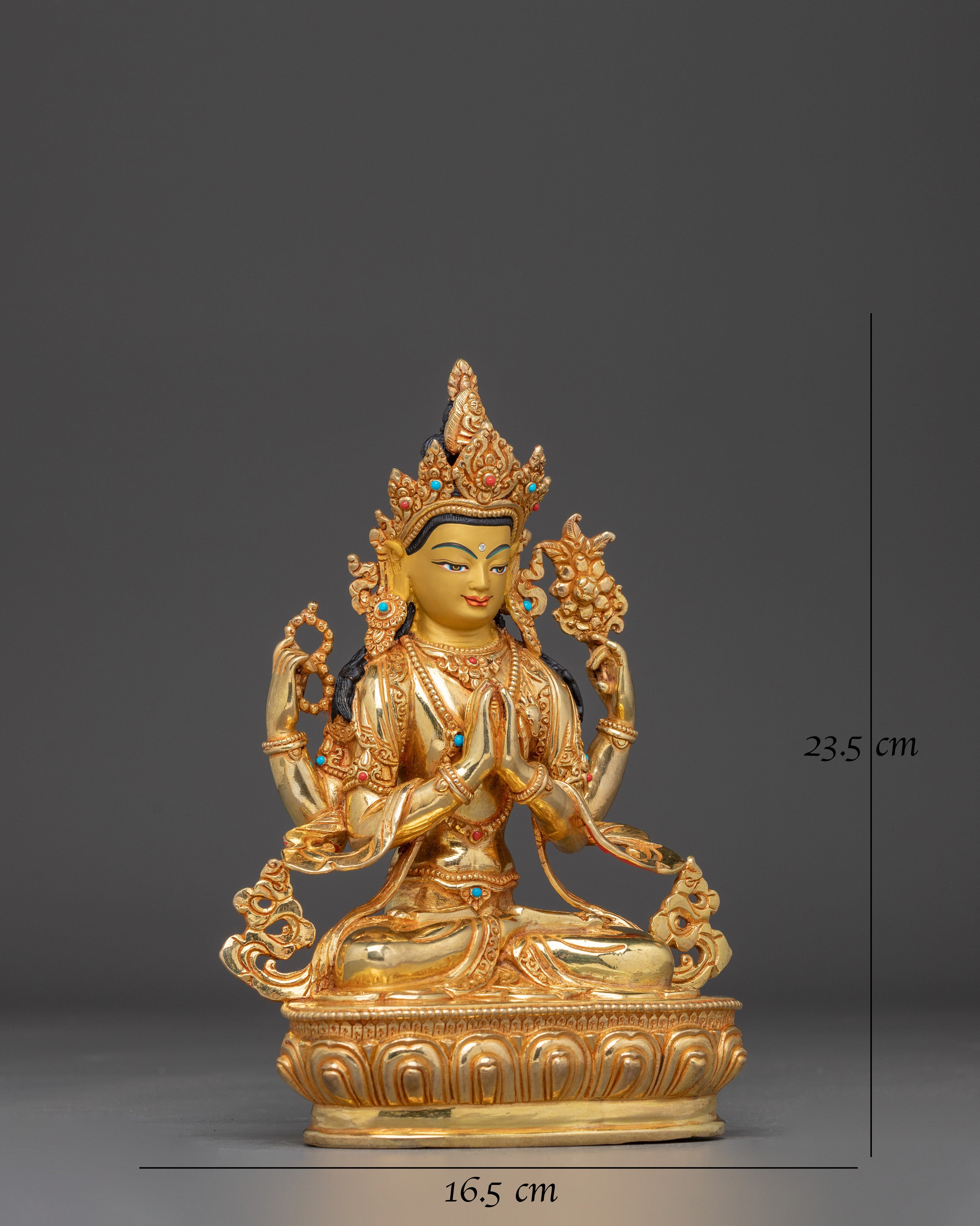 Golden Chenrezig Statue: Bodhisattva of Wisdom