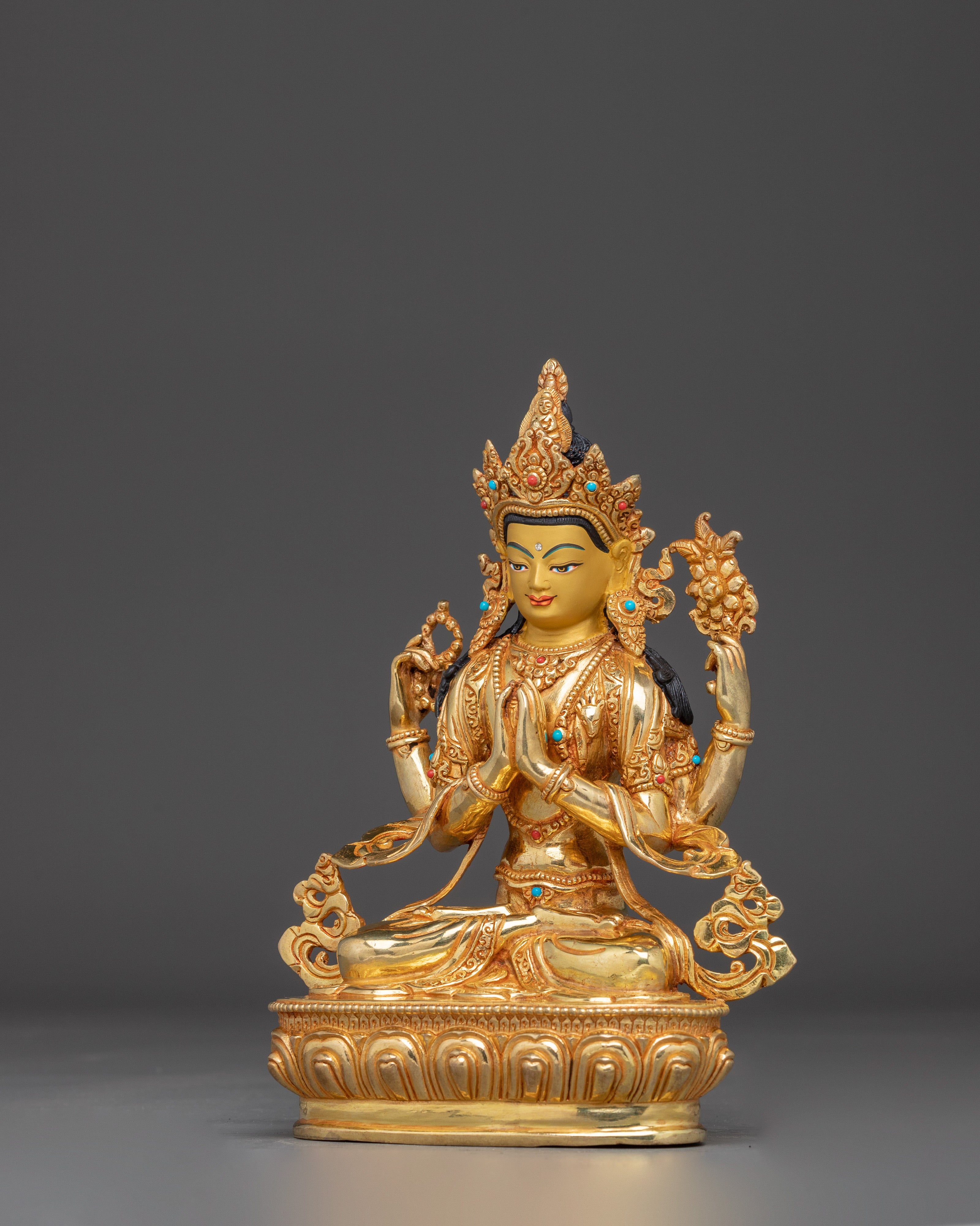 Golden Chenrezig Statue: Bodhisattva of Wisdom