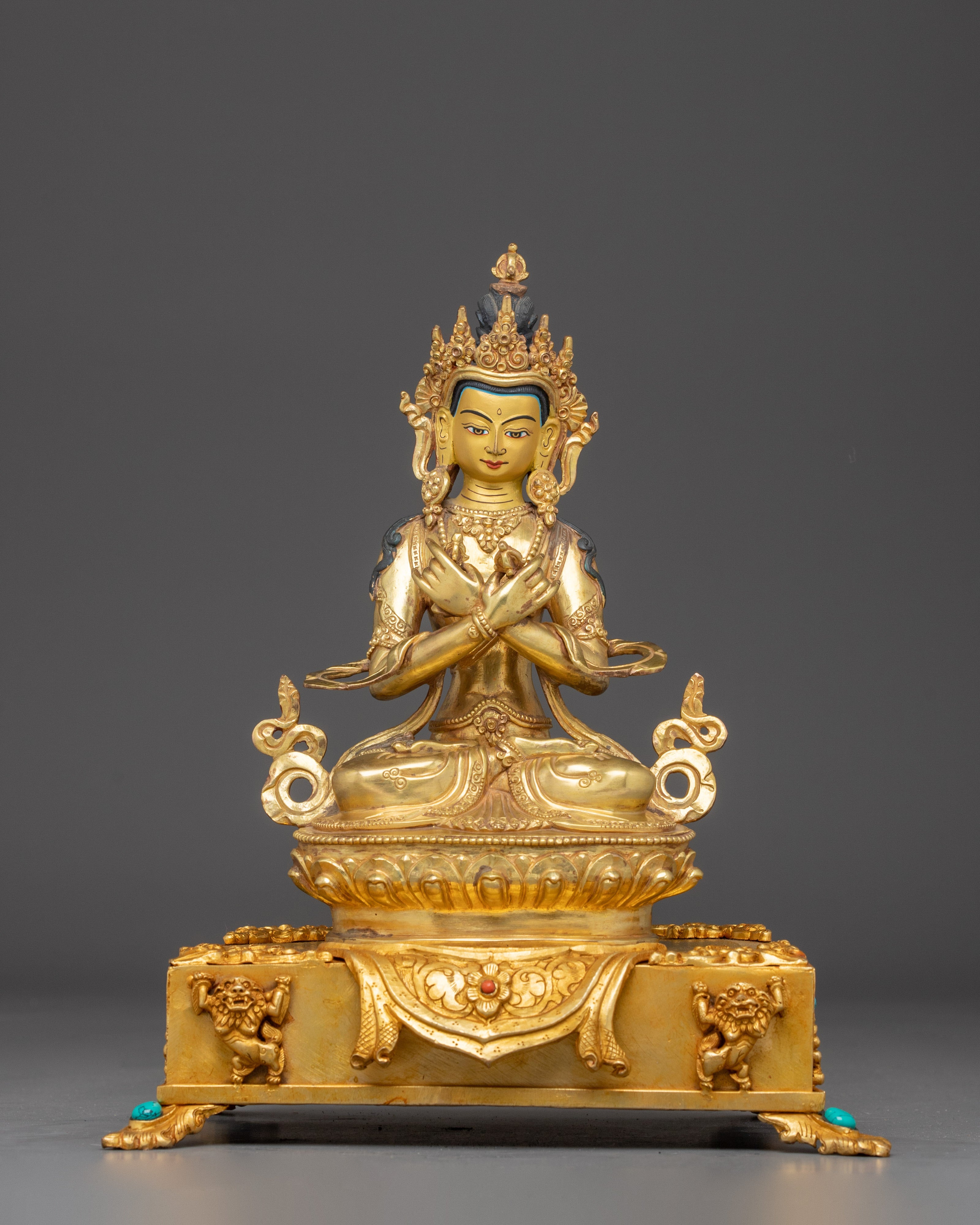 Sacred Vajradhara on Throne Statue | Himalayan Gold Gilded Art