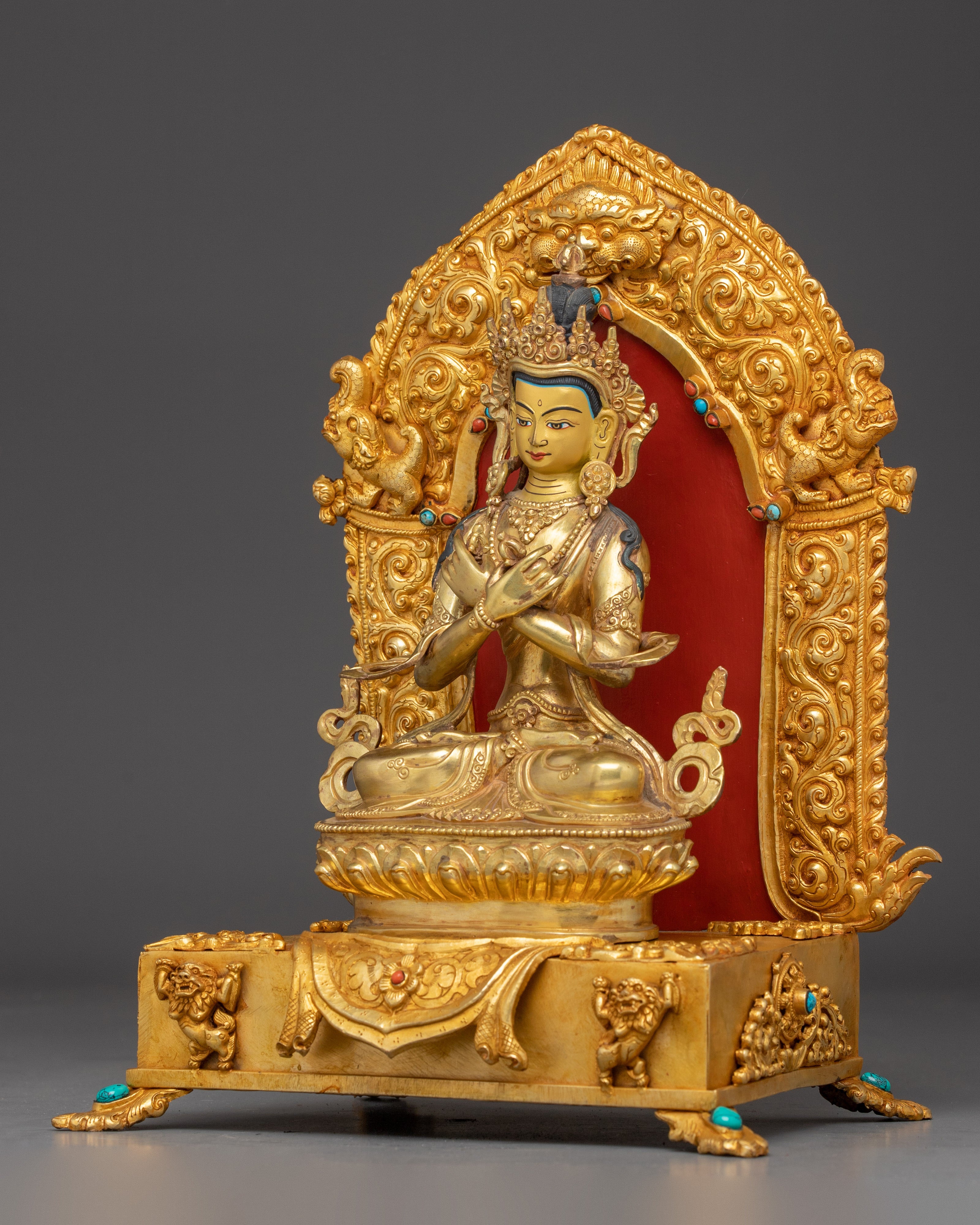Sacred Vajradhara on Throne Statue | Himalayan Gold Gilded Art