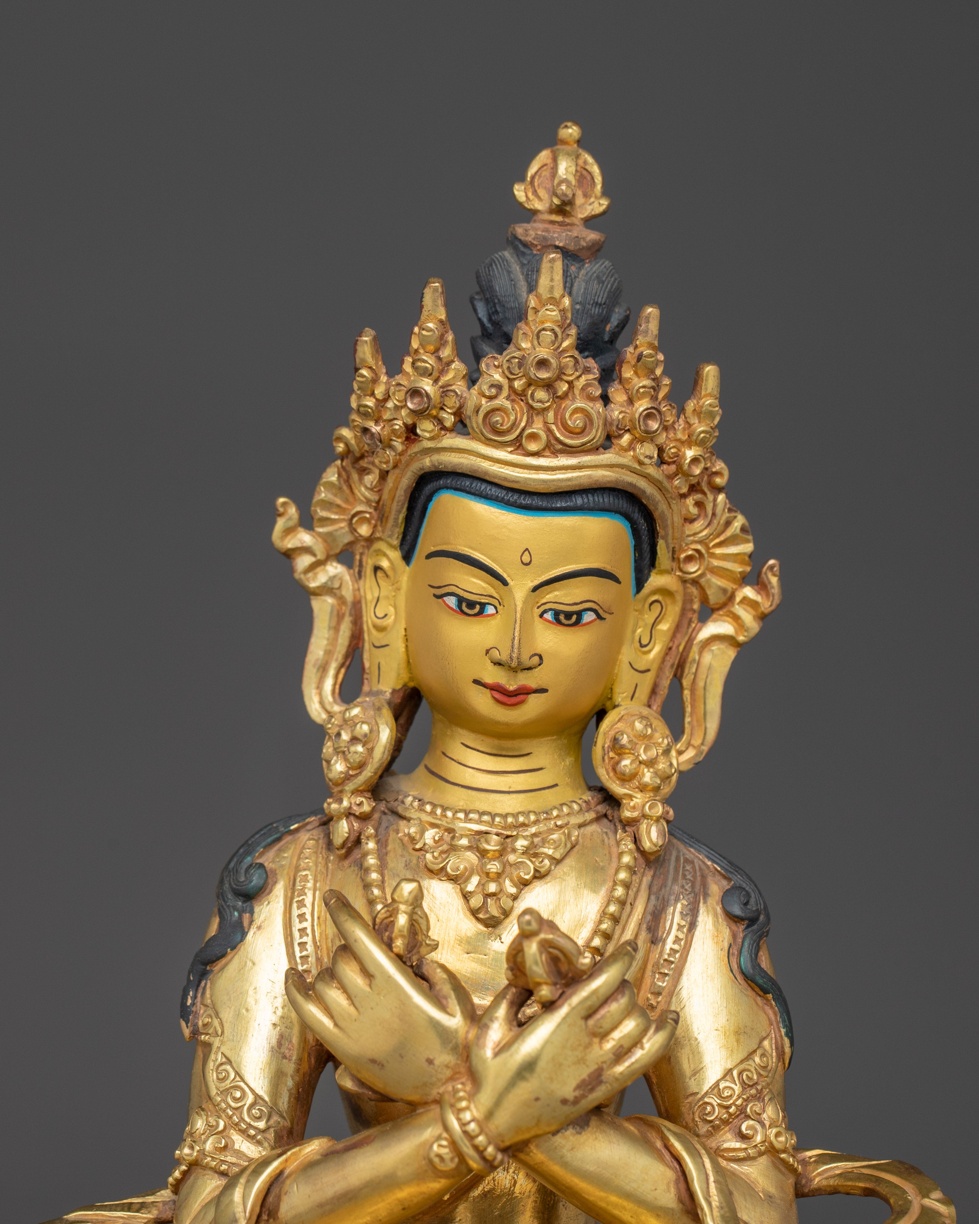 Sacred Vajradhara on Throne Statue | Himalayan Gold Gilded Art